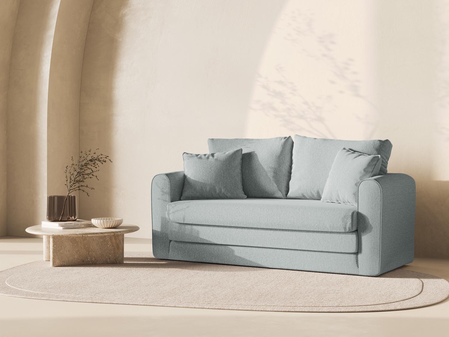 Lido Sofa mit Schlaffunktion 2 Sitzer in Mint-Solid präsentiert im Onlineshop von KAQTU Design AG. Bettsofa ist von Micadoni