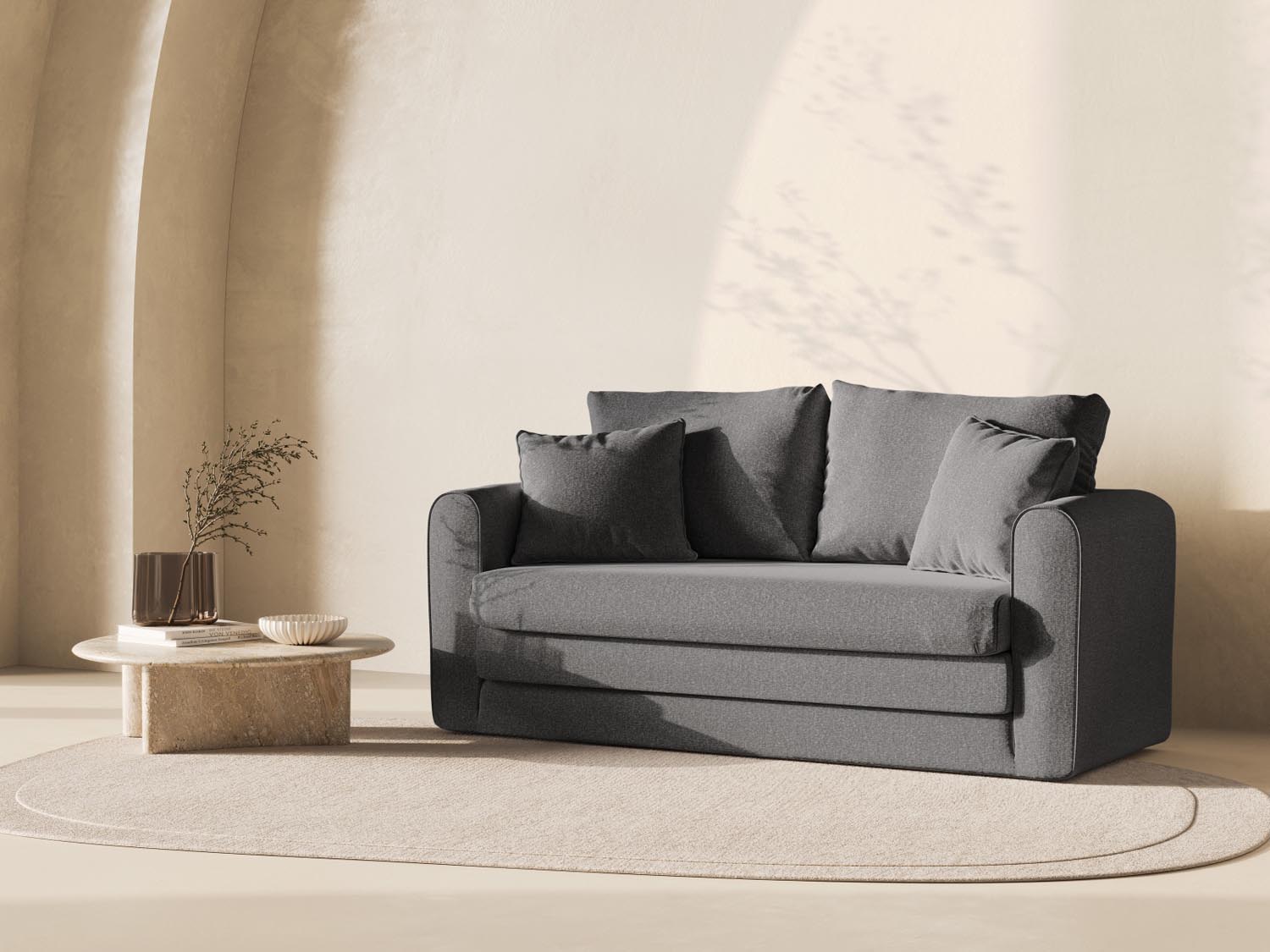 Lido Sofa mit Schlaffunktion 2 Sitzer in Dark Grey-Solid präsentiert im Onlineshop von KAQTU Design AG. Bettsofa ist von Micadoni