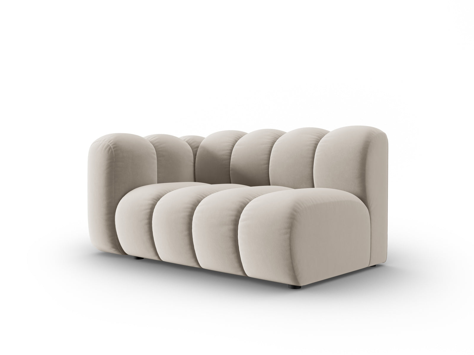 Beige Velour-Modulsitzmöbel von Micadoni, das Lupine 2-Sitzer Sofa links, stilvoll und modern für jedes Wohnzimmer.