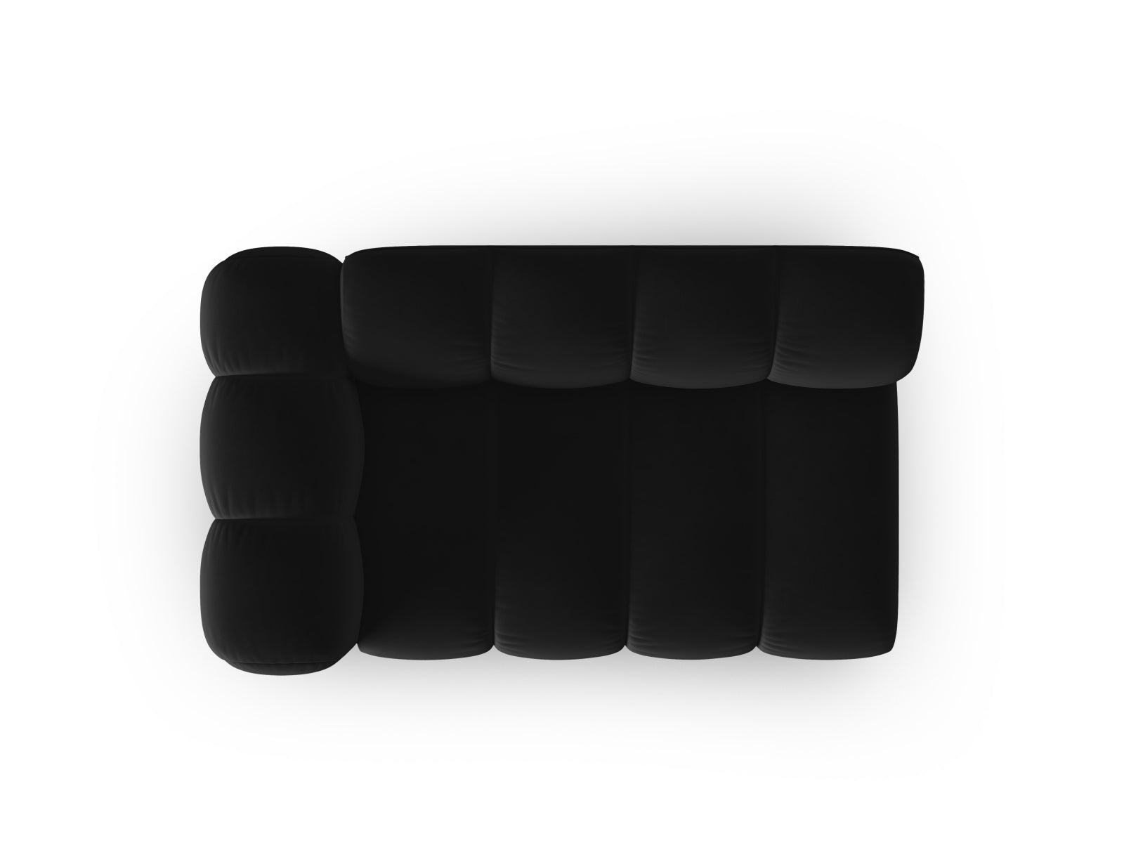 Elegantes, linksseitiges 2-Sitzer Sofa aus weichem Lupine Velour in Schwarz, ideal für moderne Wohnräume und stilvolle Akzente.