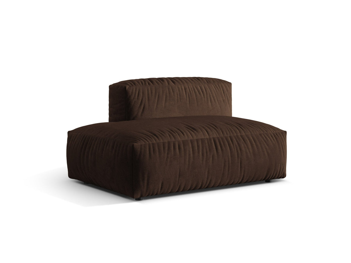 Modulares Zweisitzer-Sofa Martina von Micadoni in Schokolade-Farbe mit Veloursstoff-Bezug und schwarzen Kunststoffbeinen, offene Seite links.