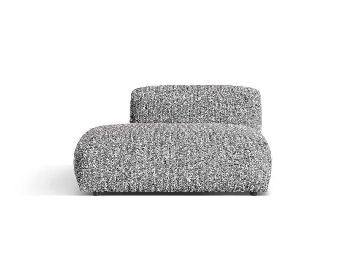 Martina Sofamodul, offener Zweisitzer links, Bouclé-Stoff Monet in Grey Beige Melange, schwarze Kunststoffbeine, Massivholzrahmen