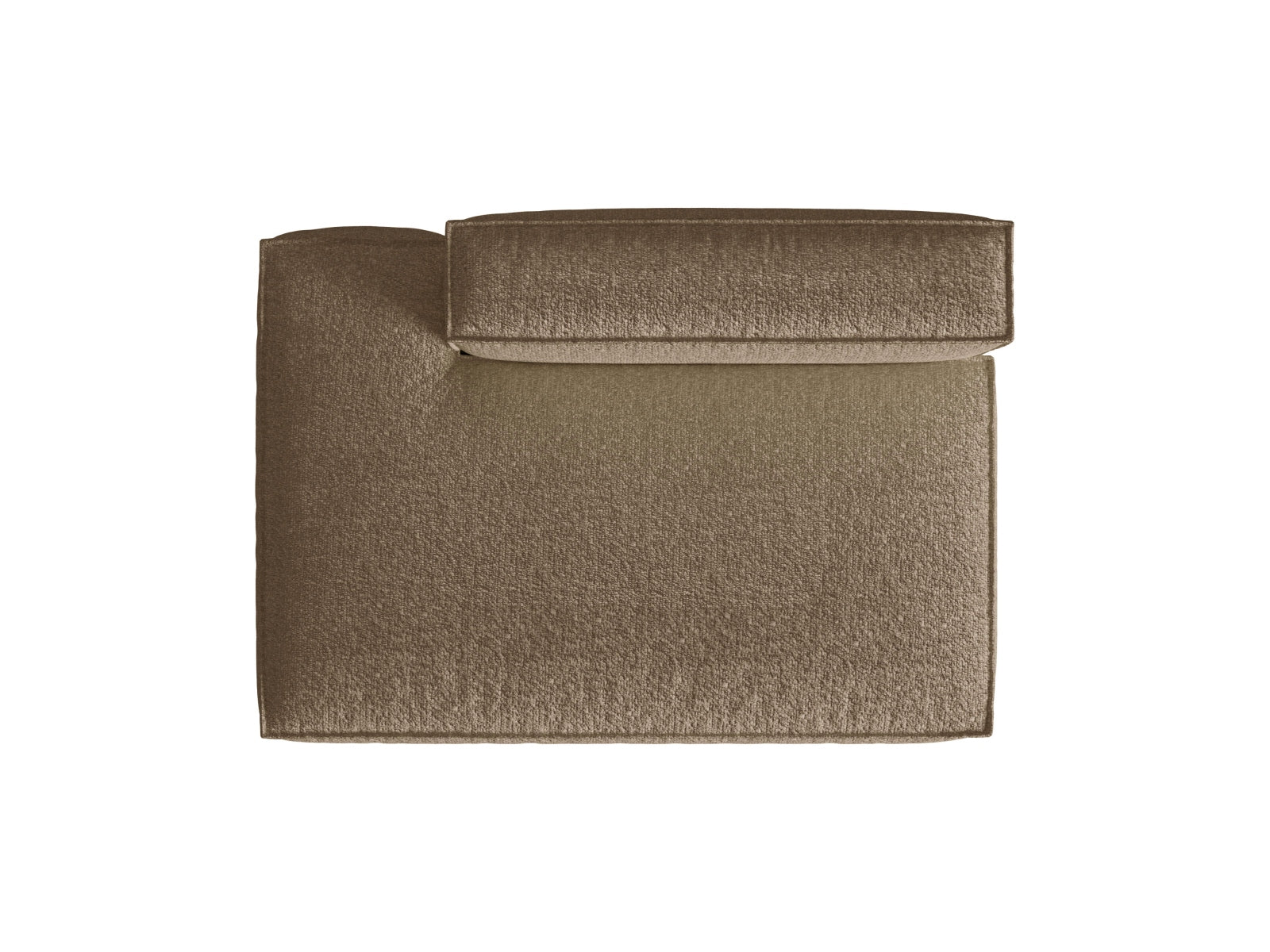 Elegantes, linksseitiges 3-Sitzer Sofa Nuria Boucle in warmem Cappuccino, ideal für stilvolle Wohnräume und entspannte Stunden.