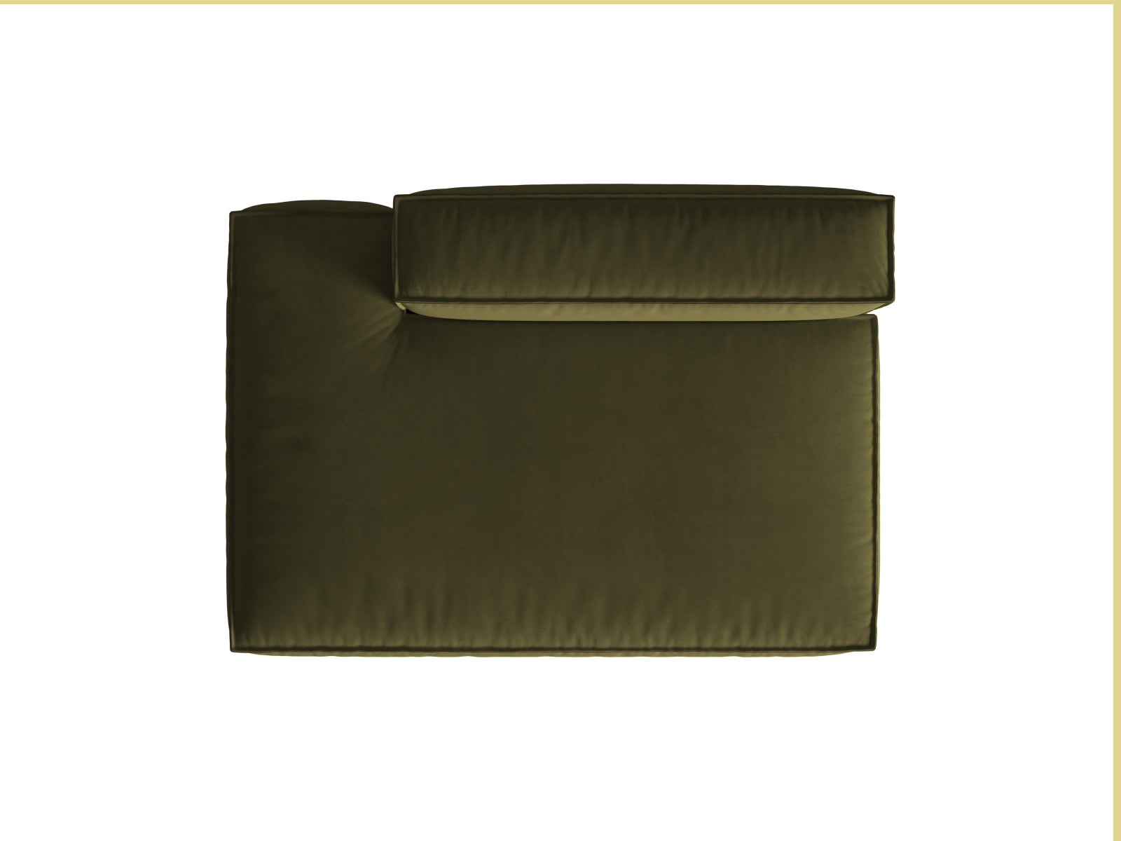 Modulares 3-Sitzer Sofa Nuria Velour in tiefem Moosgrün, perfekt für moderne Wohnstile und kreative Raumgestaltungen.