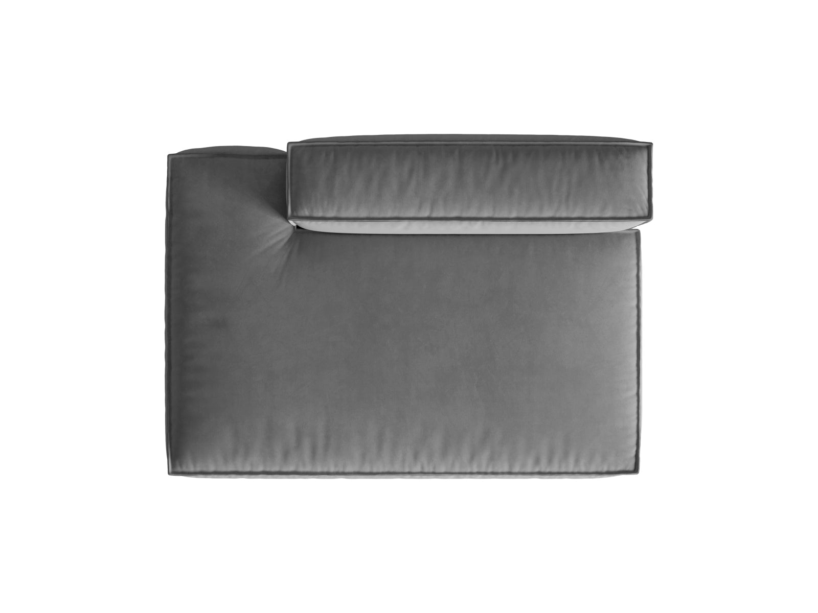Stilvolles modulares Sofa Nuria Velour mit linker Armlehne, perfekt für zeitgemäße Einrichtung und komfortable Entspannung.