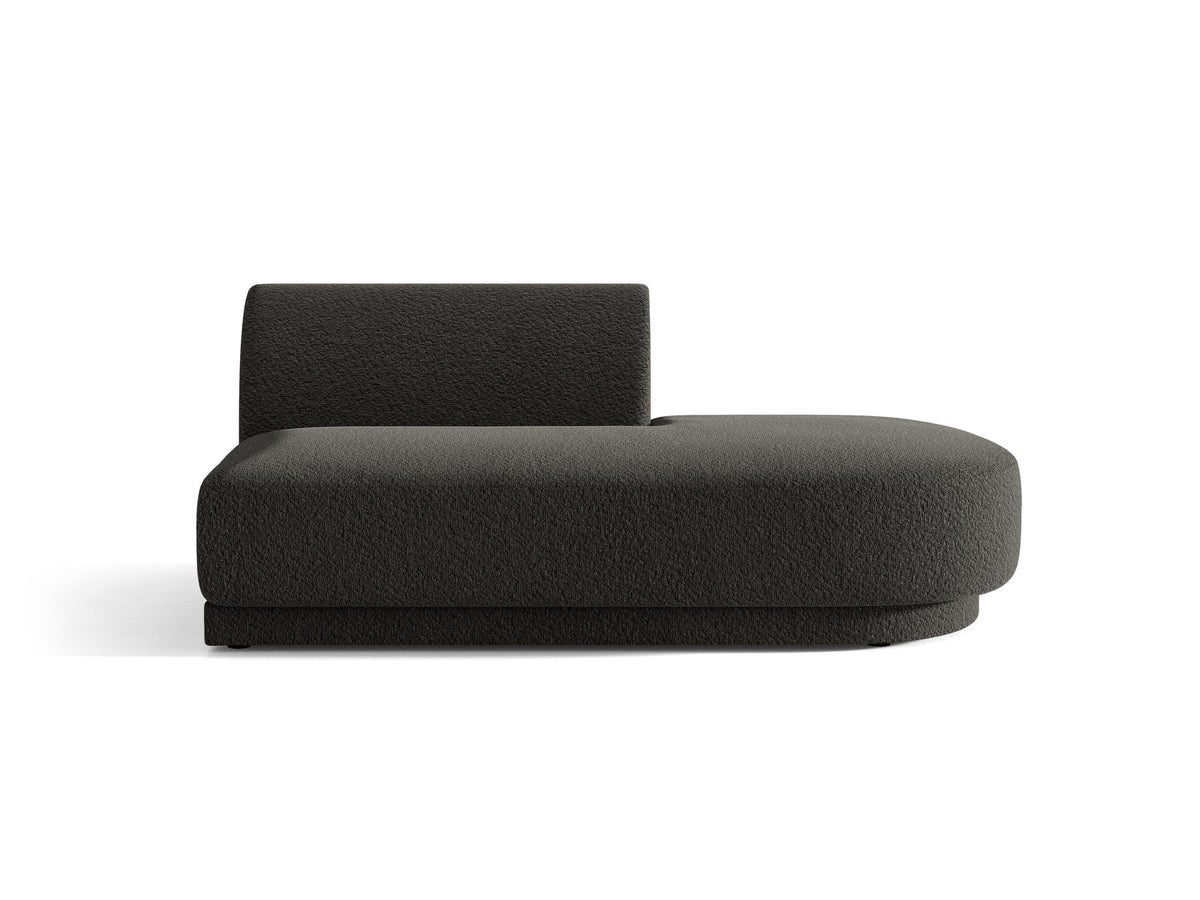 Modulares Sofaelement in Dunkelbeige mit Bluvel-Stoffbezug, schwarzen Kunststoffbeinen und niedriger Rückenlehne, rechts ausgerichtet.