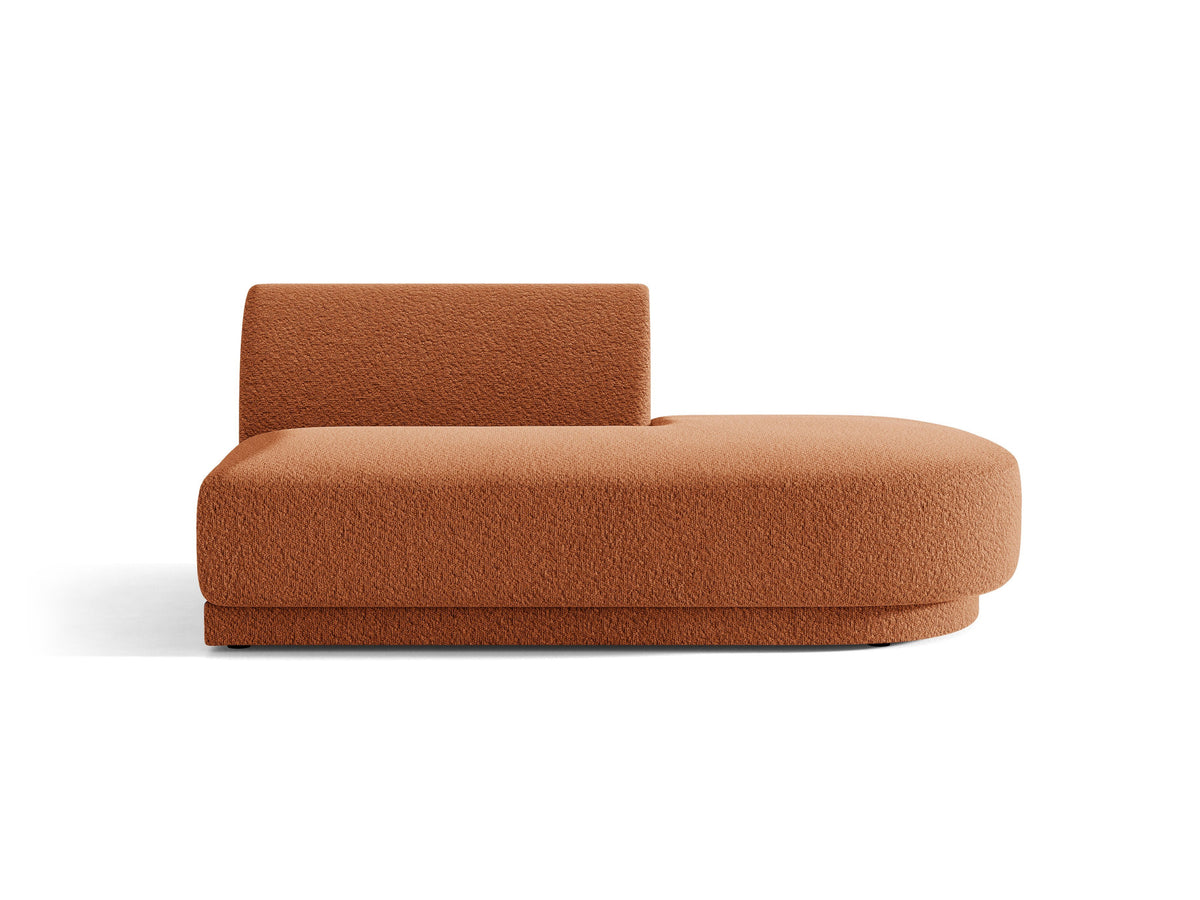 Modulares Sofaelement in Dunkelbeige mit Bluvel-Stoffbezug, schwarzen Kunststoffbeinen und niedriger Rückenlehne, rechts ausgerichtet.