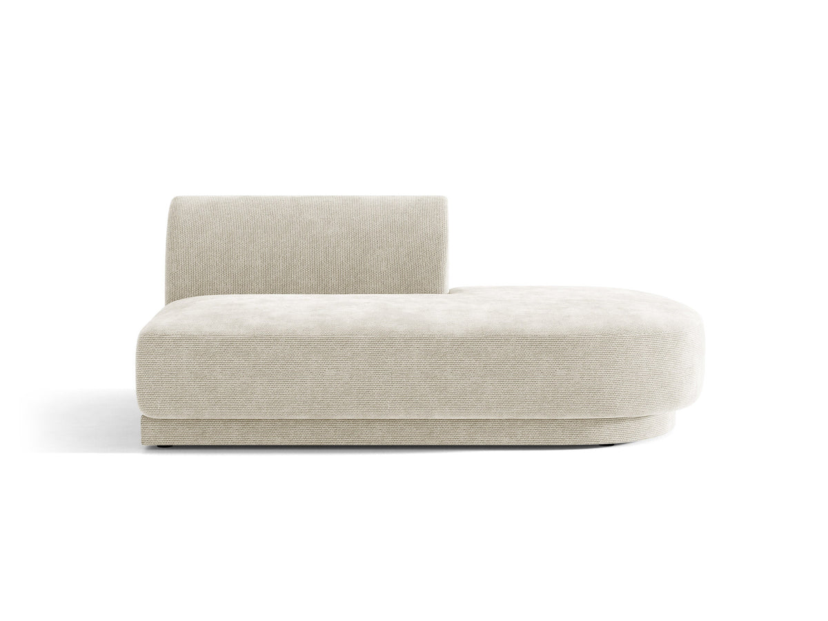Modulares Sofaelement in Dunkelbeige mit Bluvel-Stoffbezug, schwarzen Kunststoffbeinen und niedriger Rückenlehne, rechts ausgerichtet.