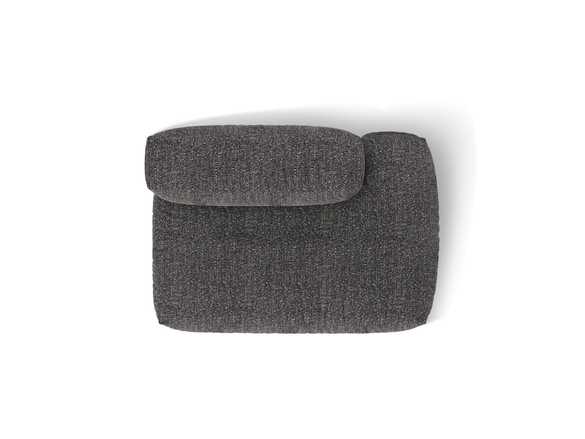 Micadoni Martina Sofamodul, offener Zweisitzer rechts, Bouclé-Stoff Grey Beige Melange-Monet, schwarze Kunststoffbeine, klares Cubedesign.