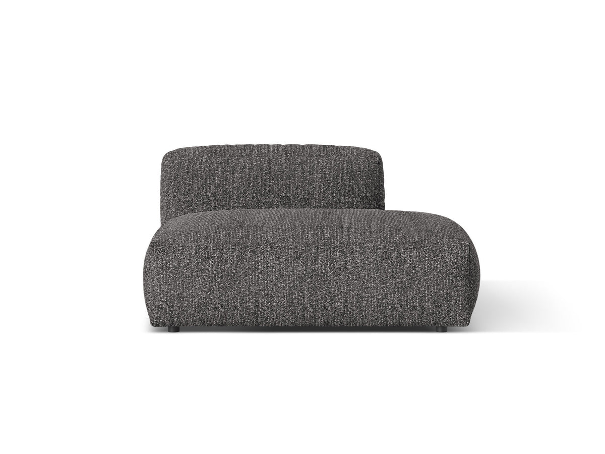 Micadoni Martina Sofamodul, offener Zweisitzer rechts, Bouclé-Stoff Grey Beige Melange-Monet, schwarze Kunststoffbeine, klares Cubedesign.