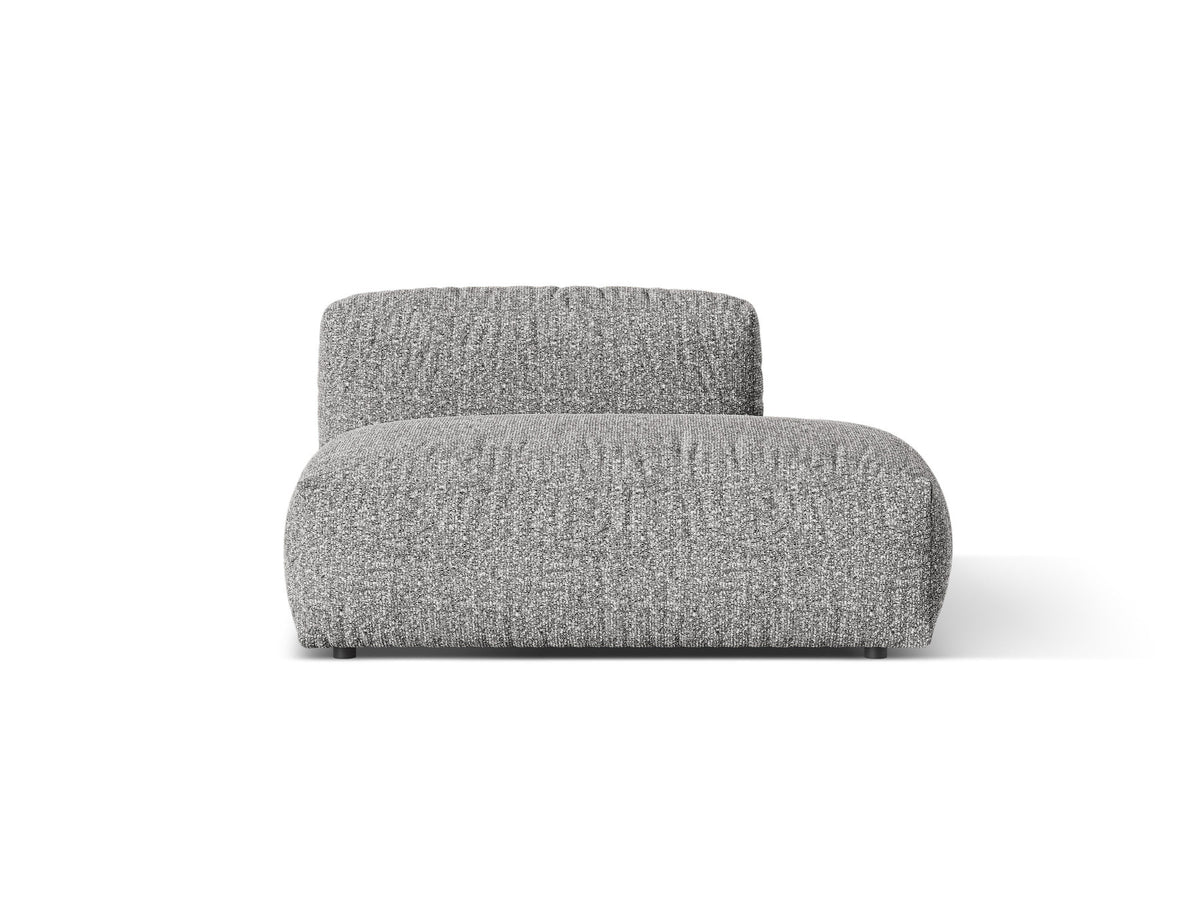 Micadoni Martina Sofamodul, offener Zweisitzer rechts, Bouclé-Stoff Grey Beige Melange-Monet, schwarze Kunststoffbeine, klares Cubedesign.