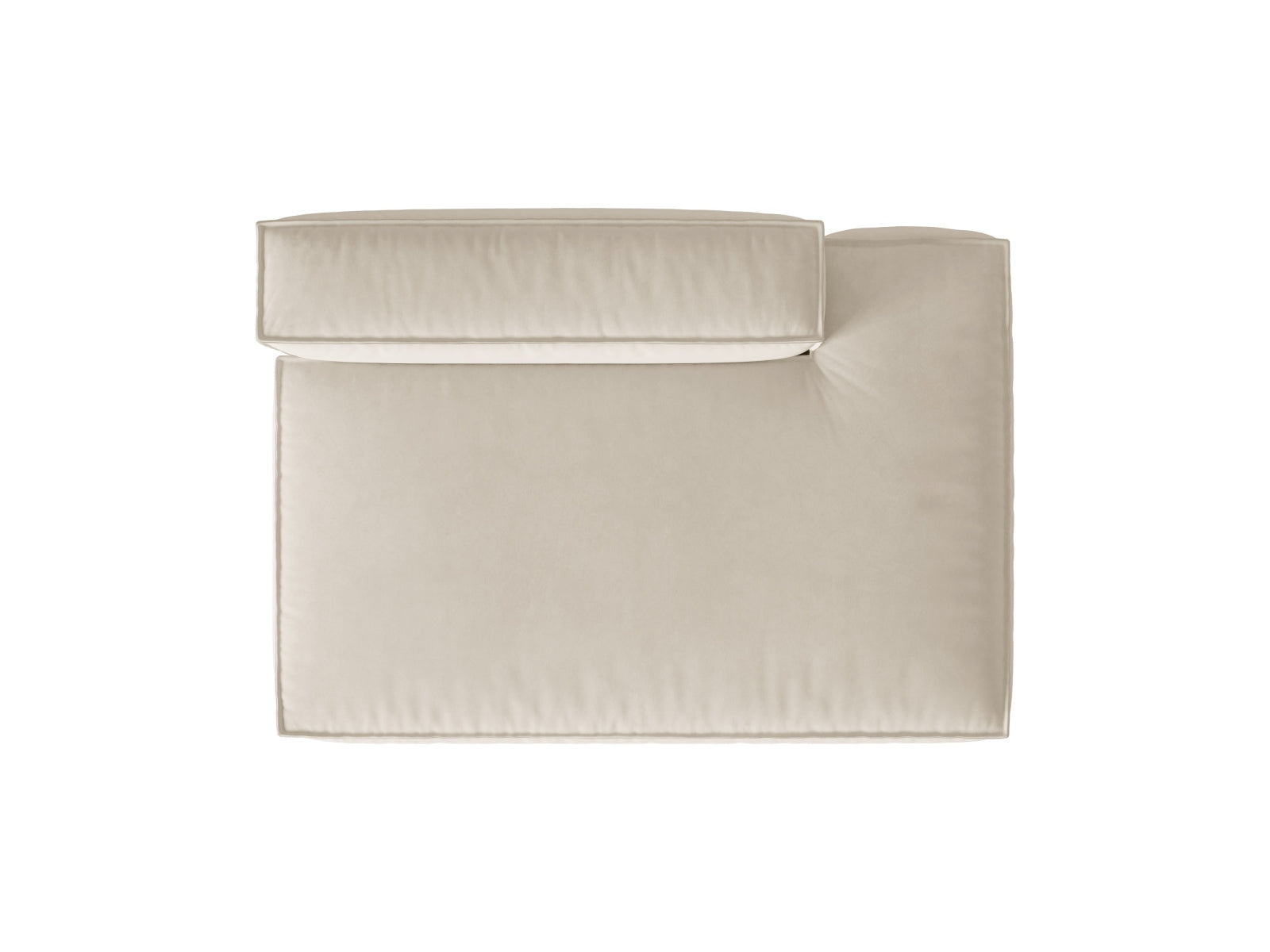 Elegantes, beiges Velours-Sofa mit 3 Sitzen, rechtsseitig, ideal für stilvolle und flexible Wohnkonzepte.