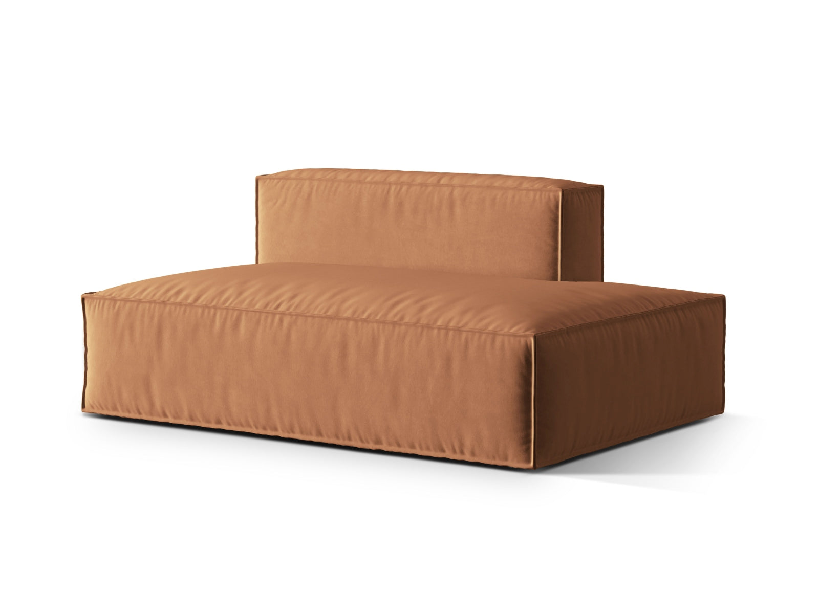 Stilvolles Nuria Velour Modular Sofa in warmem Honigton, 3-Sitzer, rechtsseitig, perfekt für gemütliche und moderne Wohnambiente.