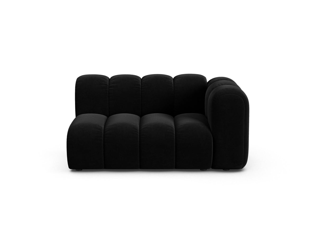 Modulares Zweisitzer-Sofa Lupine von Micadoni in leichtem Beige, Venus-Stoff, schwarze Kunststoffbeine, rechte Ausrichtung, 145x95x70 cm.