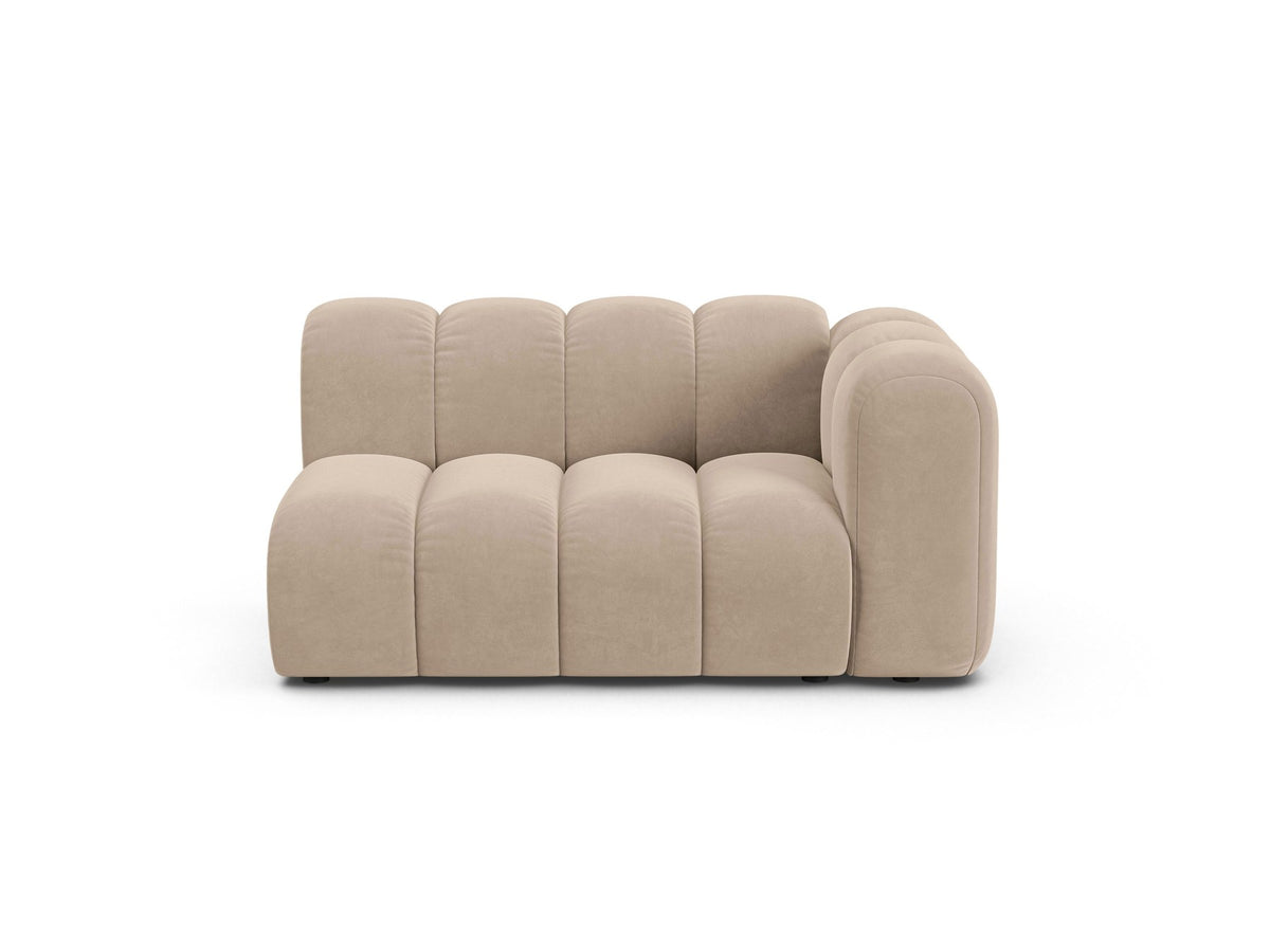 Modulares Zweisitzer-Sofa Lupine von Micadoni in leichtem Beige, Venus-Stoff, schwarze Kunststoffbeine, rechte Ausrichtung, 145x95x70 cm.
