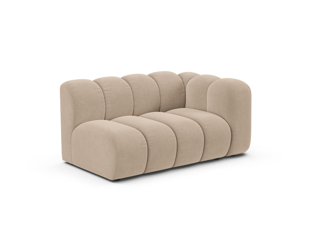 Modulares Zweisitzer-Sofa Lupine von Micadoni in leichtem Beige, Venus-Stoff, schwarze Kunststoffbeine, rechte Ausrichtung, 145x95x70 cm.