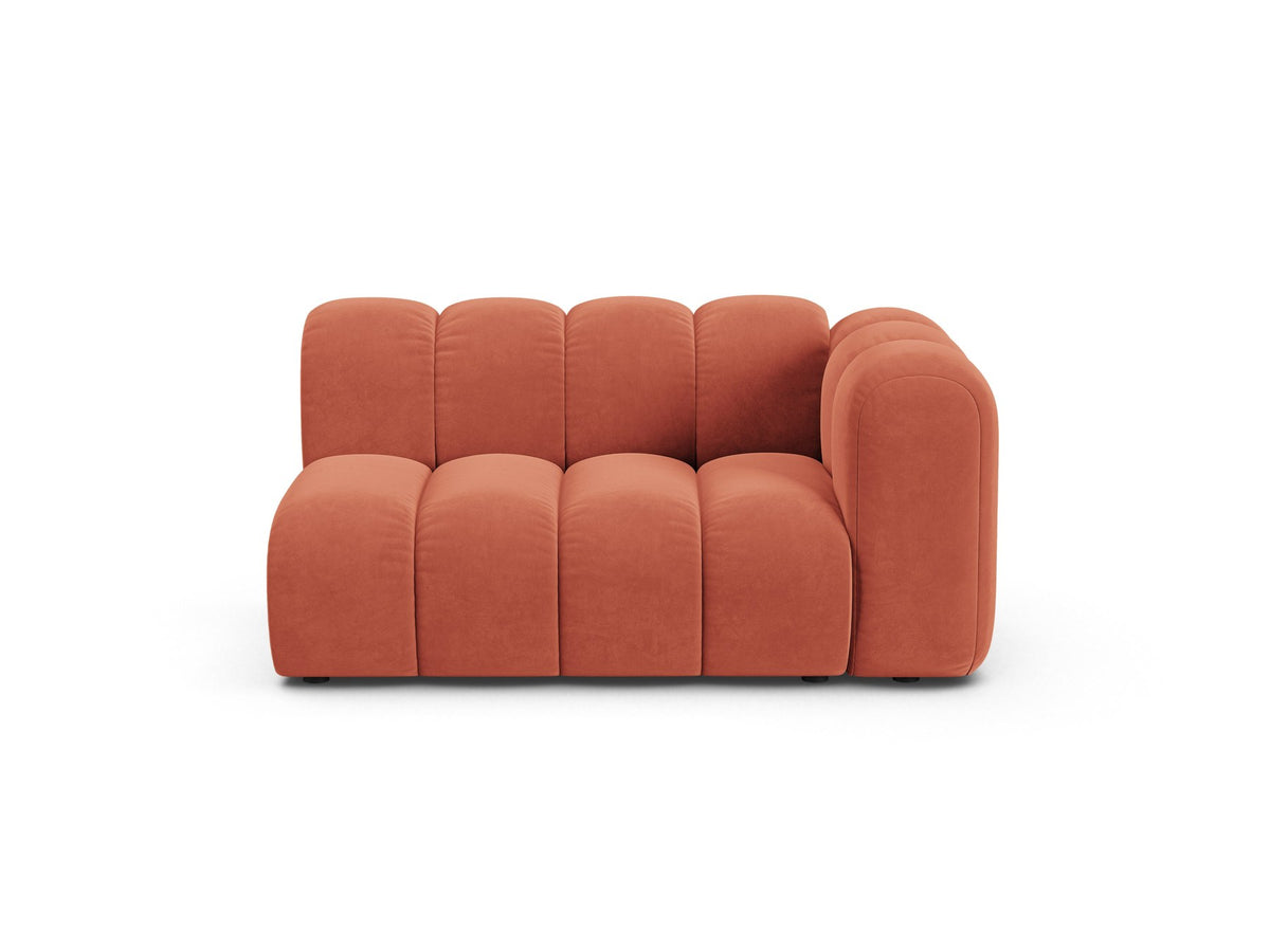 Modulares Zweisitzer-Sofa Lupine von Micadoni in leichtem Beige, Venus-Stoff, schwarze Kunststoffbeine, rechte Ausrichtung, 145x95x70 cm.