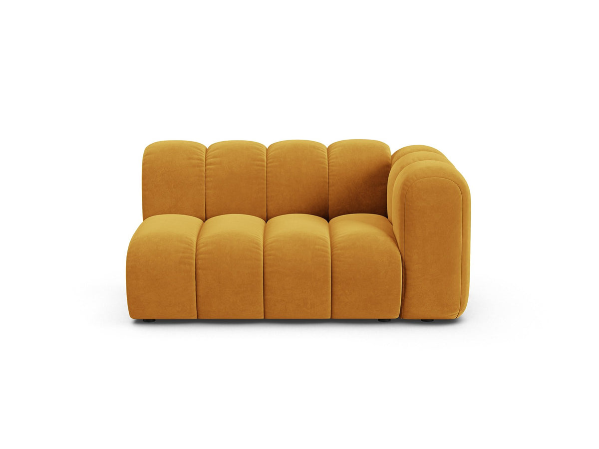 Modulares Zweisitzer-Sofa Lupine von Micadoni in leichtem Beige, Venus-Stoff, schwarze Kunststoffbeine, rechte Ausrichtung, 145x95x70 cm.