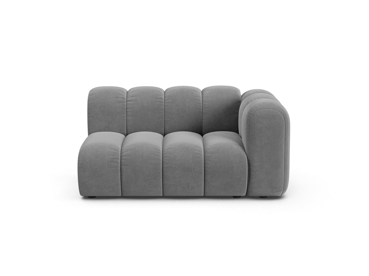 Modulares Zweisitzer-Sofa Lupine von Micadoni in leichtem Beige, Venus-Stoff, schwarze Kunststoffbeine, rechte Ausrichtung, 145x95x70 cm.