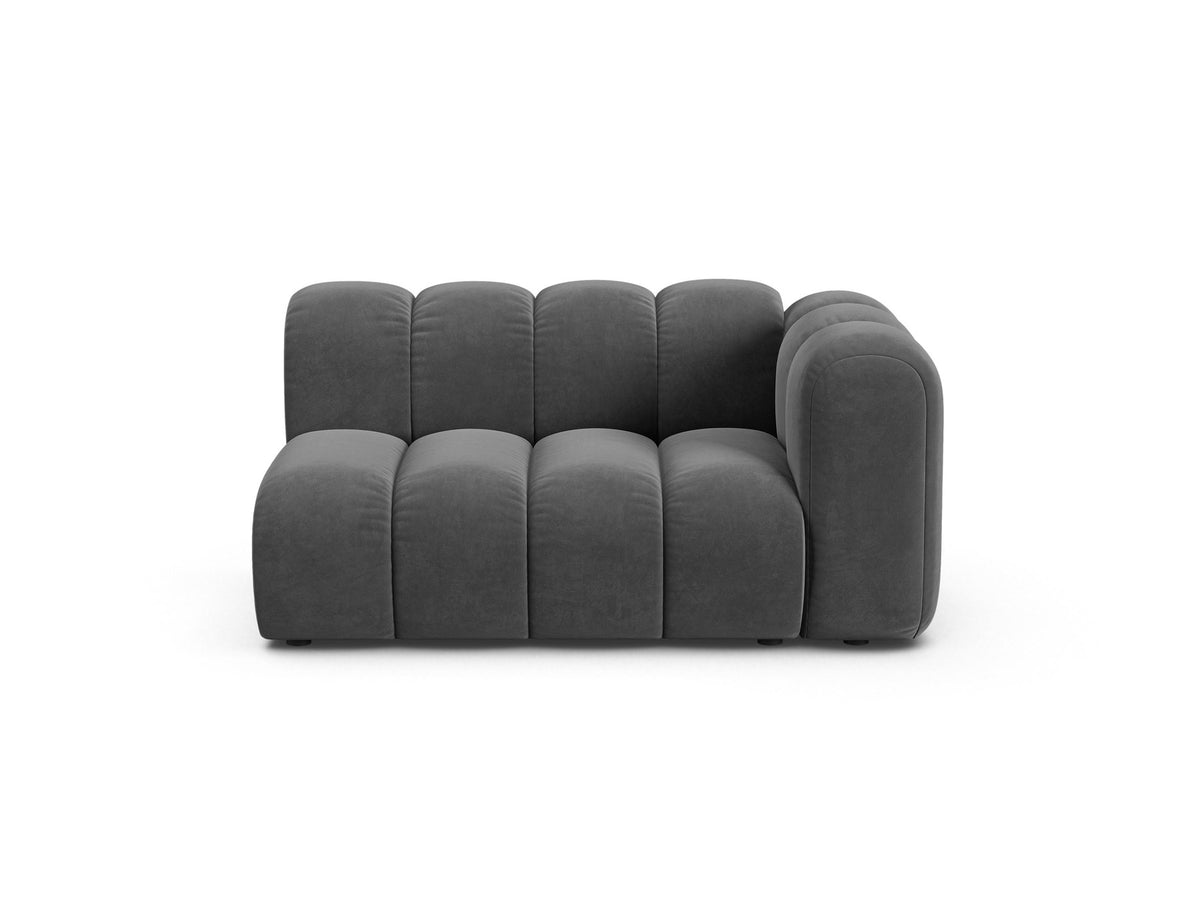 Modulares Zweisitzer-Sofa Lupine von Micadoni in leichtem Beige, Venus-Stoff, schwarze Kunststoffbeine, rechte Ausrichtung, 145x95x70 cm.