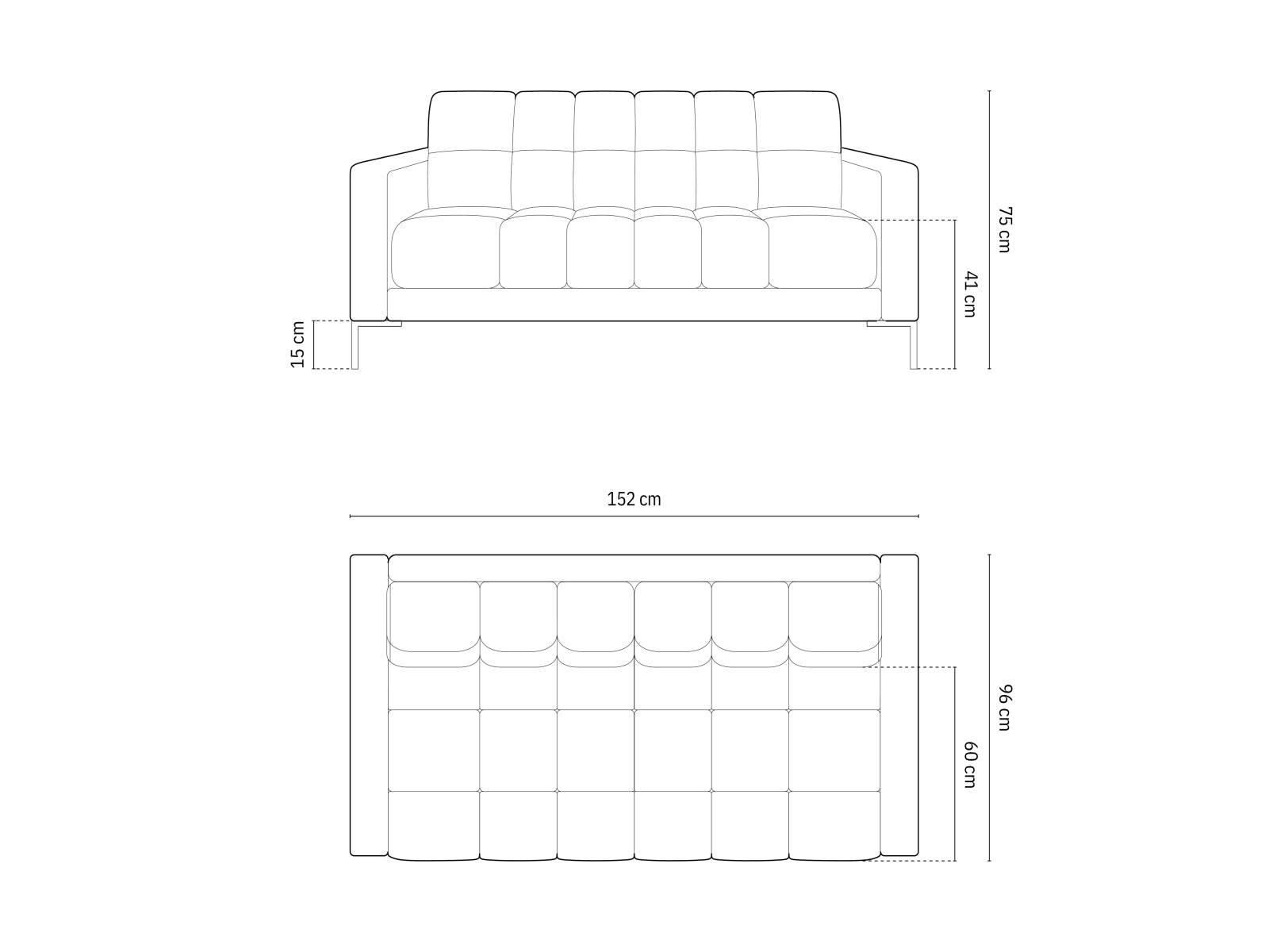 Elegantes Mamaia 2-Sitzer Sofa in Dunkelolivgrün und Schwarz, ideal für stilvolle Wohnräume. Hochwertige Verarbeitung von Micadoni.