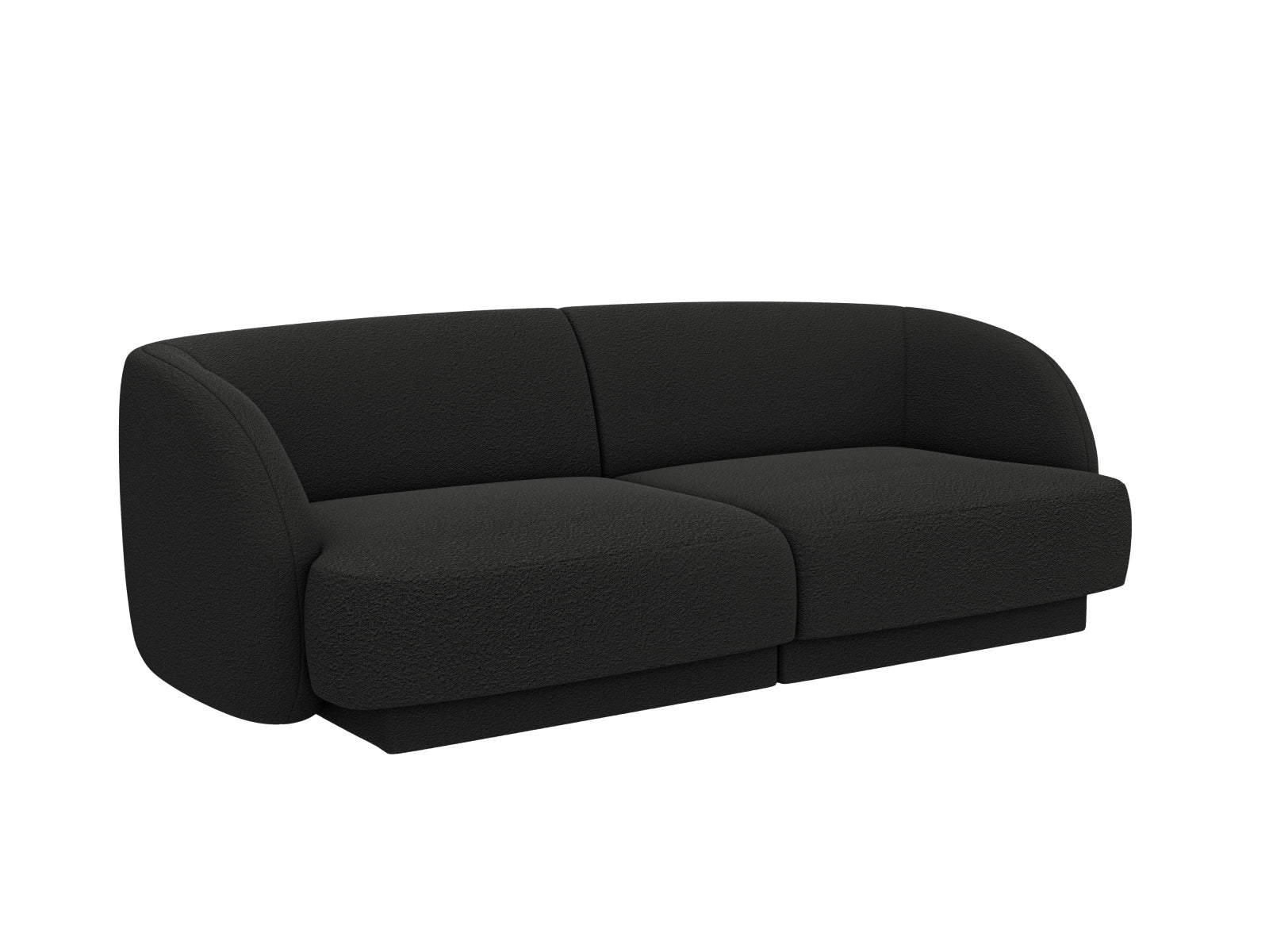 Elegantes Miley Boucle Sofa für zwei Personen in stilvollem Schwarz, ideal für moderne Wohnräume und gemütliche Abende.