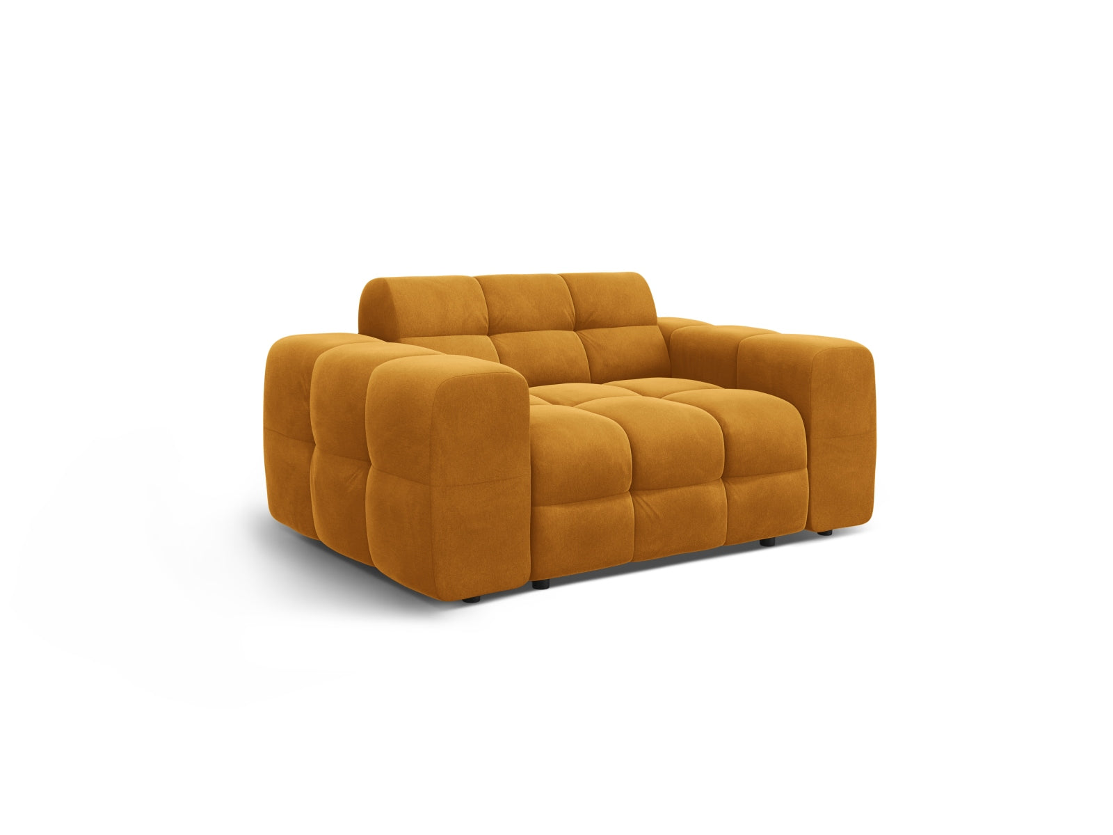 Stilvolles Kendal Velour Sofa für 2 Personen in ansprechendem Senfgelb, perfekt für moderne Wohnzimmer und entspannte Stunden.