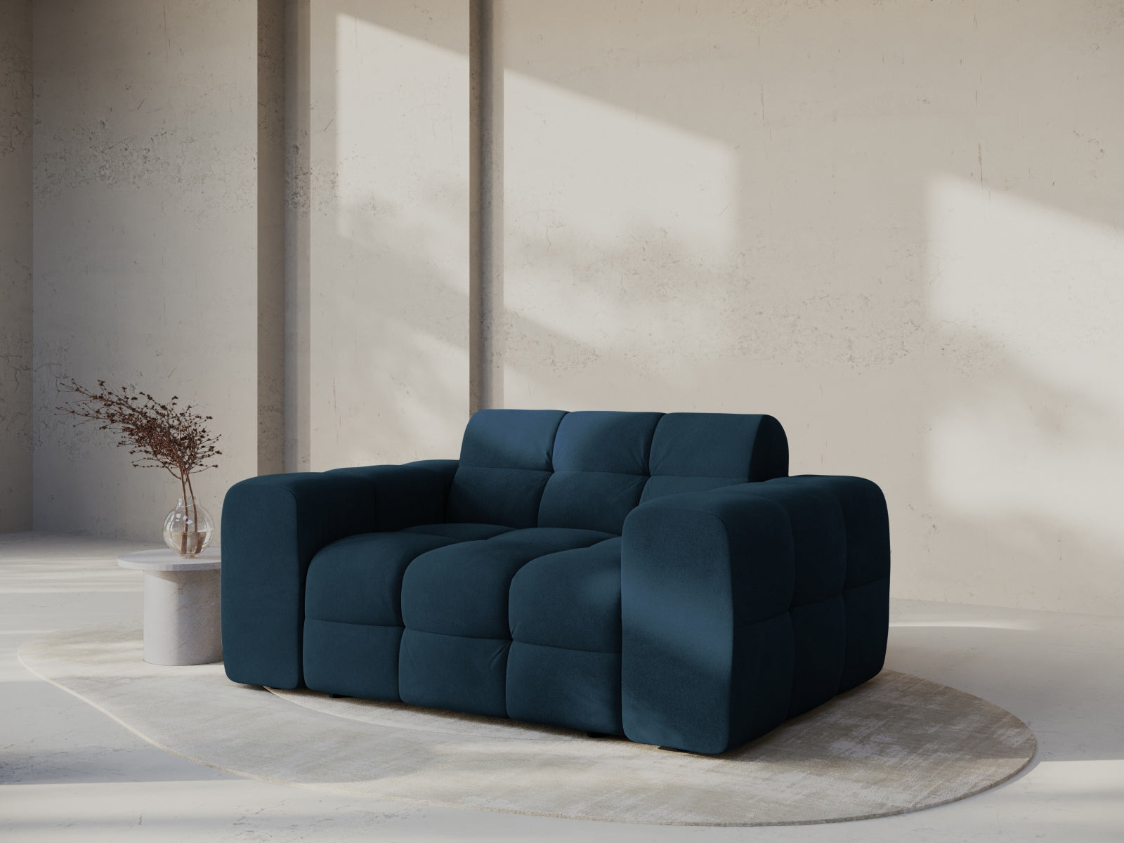 Elegantes Kendal Velour Sofa 2 Sitzer in tiefem Navy Blue, stilvoll und komfortabel, ideal für moderne Wohnräume.