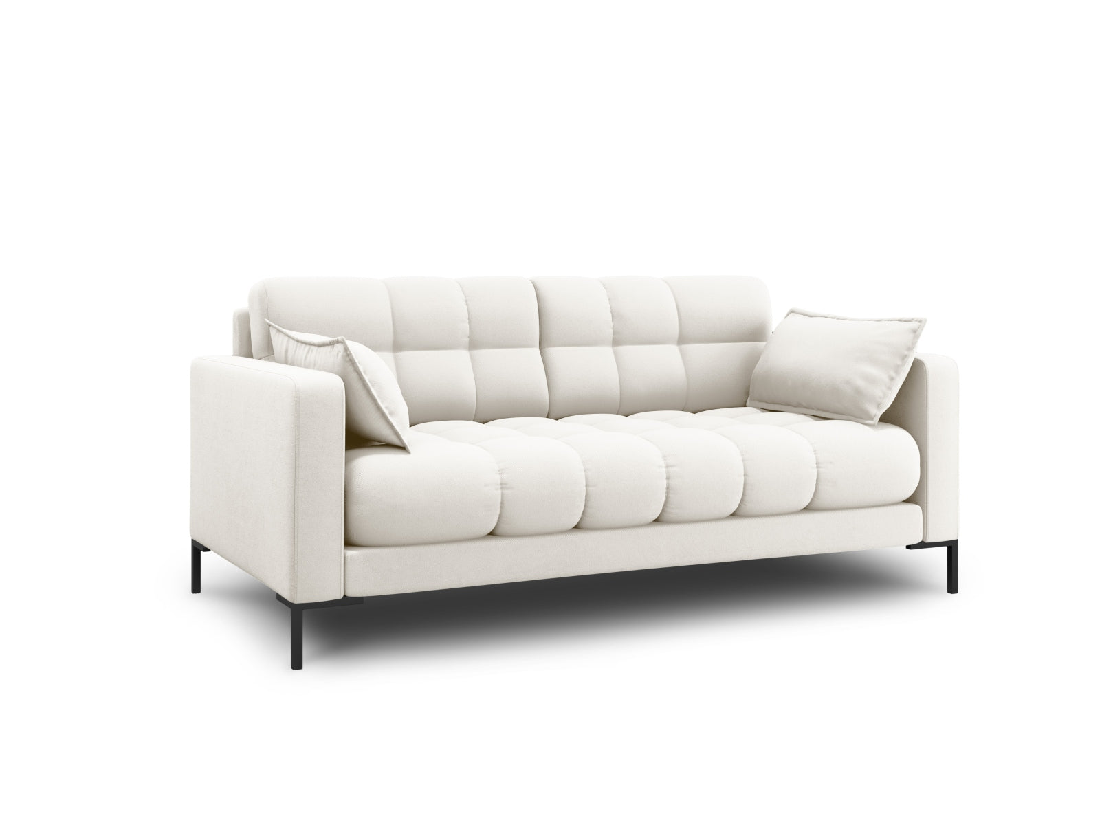 Elegantes Mamaia 2-Sitzer Sofa in sanftem Beige und stilvollem Schwarz, ideal für moderne Wohnräume und gemütliche Abende.