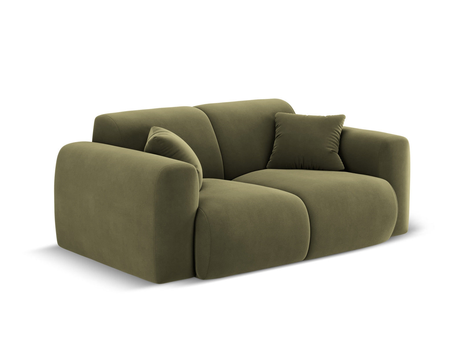 Elegantes Molino Velour Sofa für zwei Personen in sanftem Lichtgrün, ideal für stilvolle Wohnräume und gemütliche Abende.