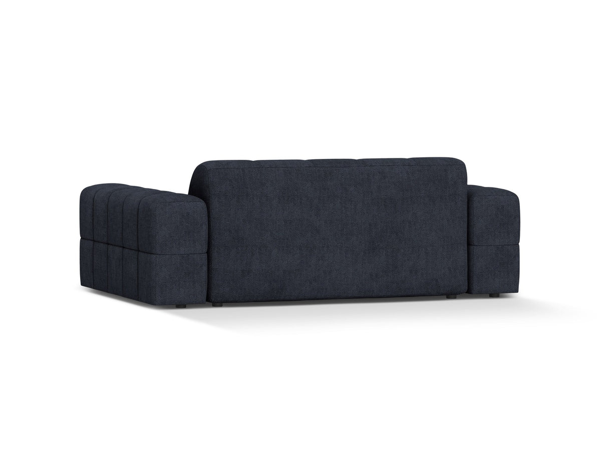 Beiges 2er Sofa Jennifer von Micadoni mit Chenille-Bezug, schwarzen Kunststoffbeinen und gepolsterter Rückenlehne auf hellem Hintergrund fotografiert.