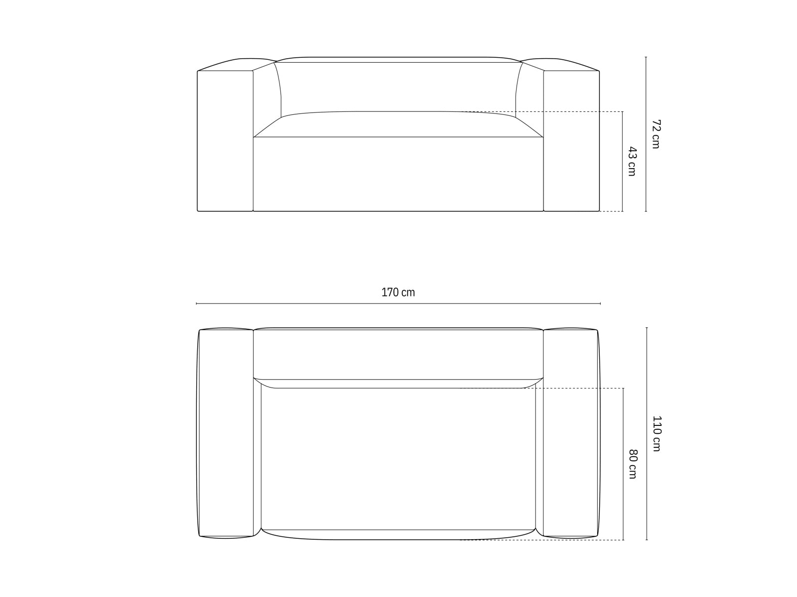 Stylisches 2-Sitzer Sofa Nuria in sanftem Grau, perfekt für zeitgemäße Einrichtungen und gemütliche Wohnzimmer, erhältlich bei KAQTU.