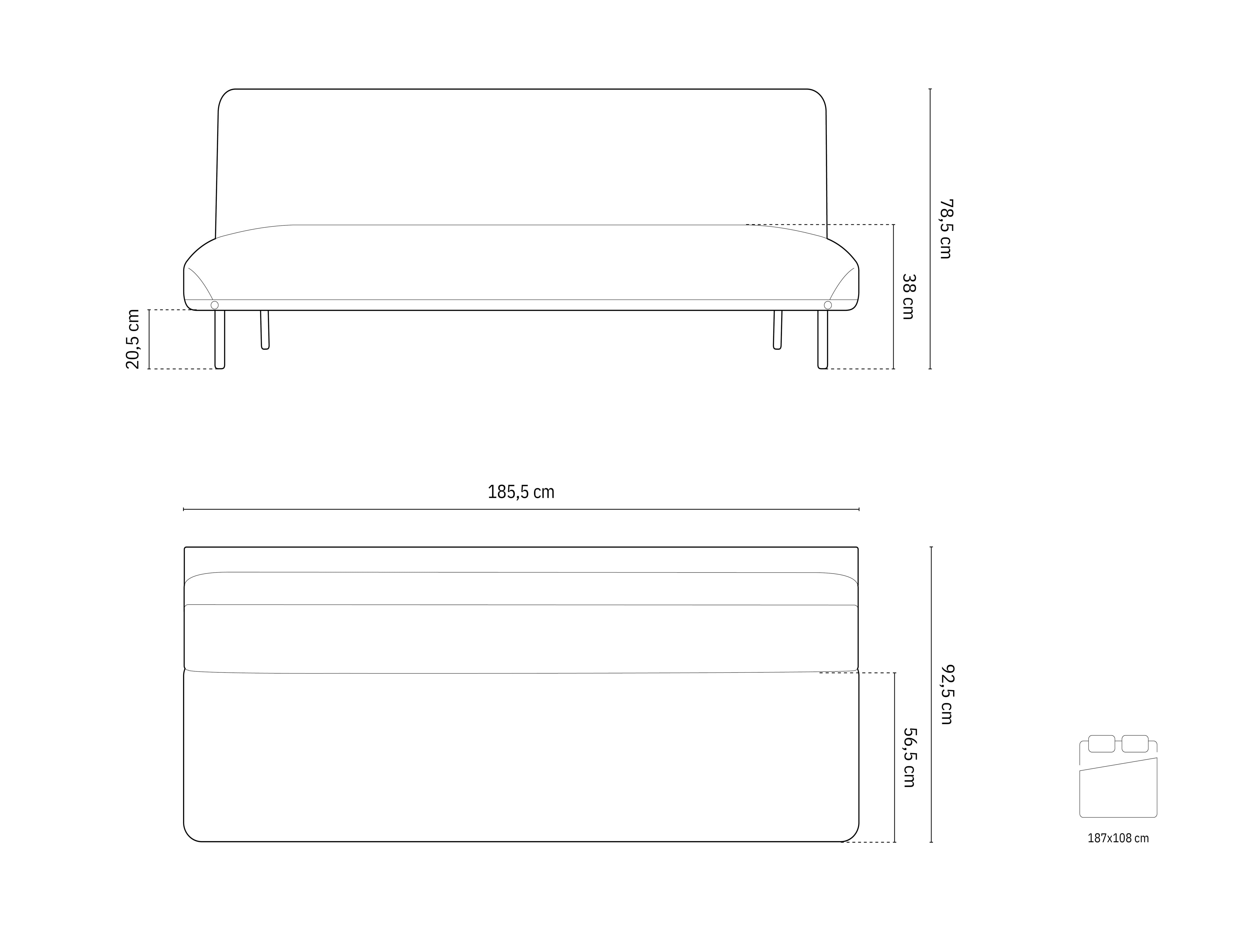 Elegantes 2-Sitzer Sofa Sor in Off White mit praktischer Schlaffunktion, ideal für kleine Räume und stilvolle Einrichtung.