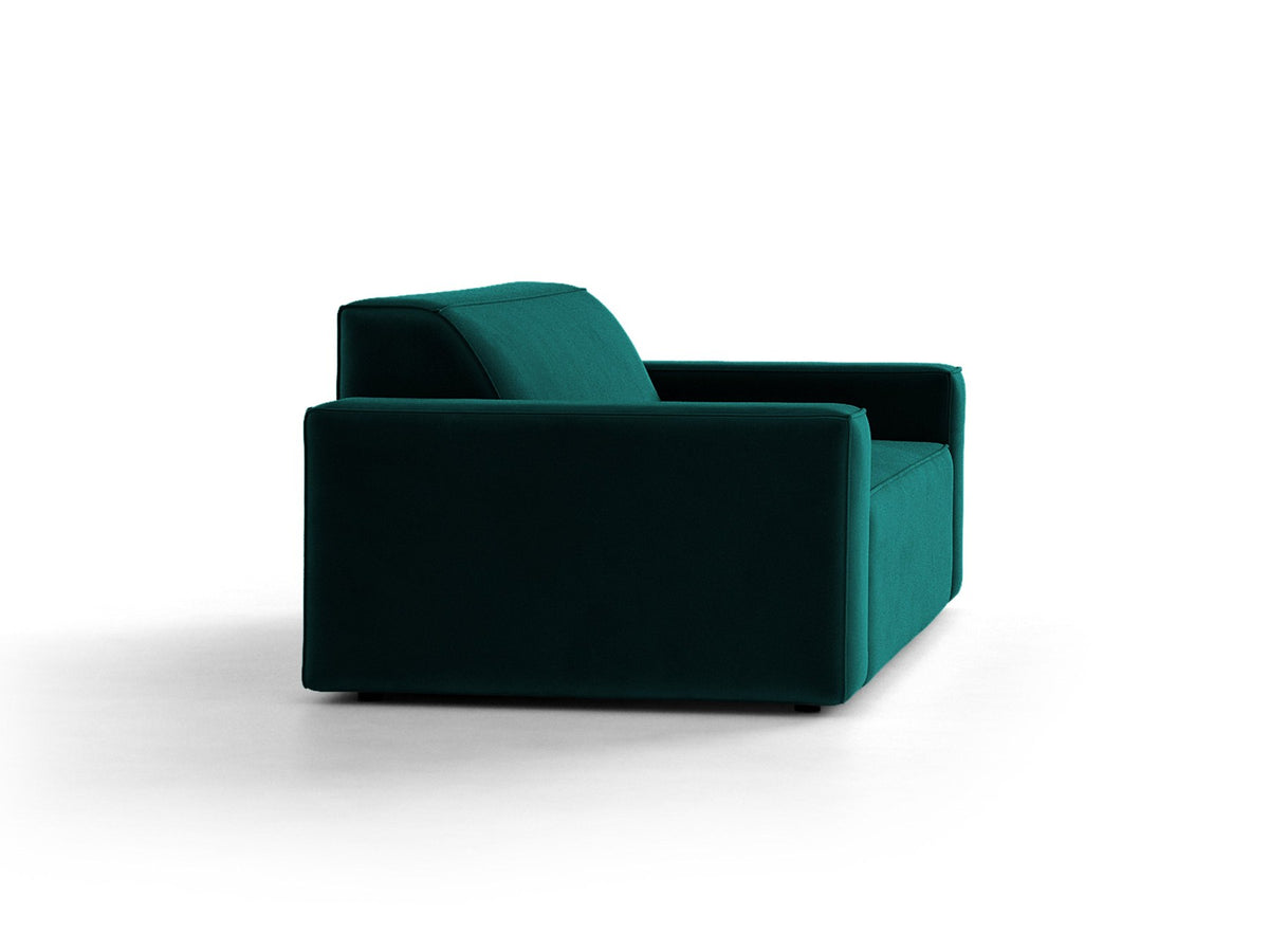 Zweisitzer-Sofa Jodie von Micadoni mit beigem Samtbezug, schwarzen Kunststoffbeinen und gepolsterter Rückenlehne, Frontalansicht.