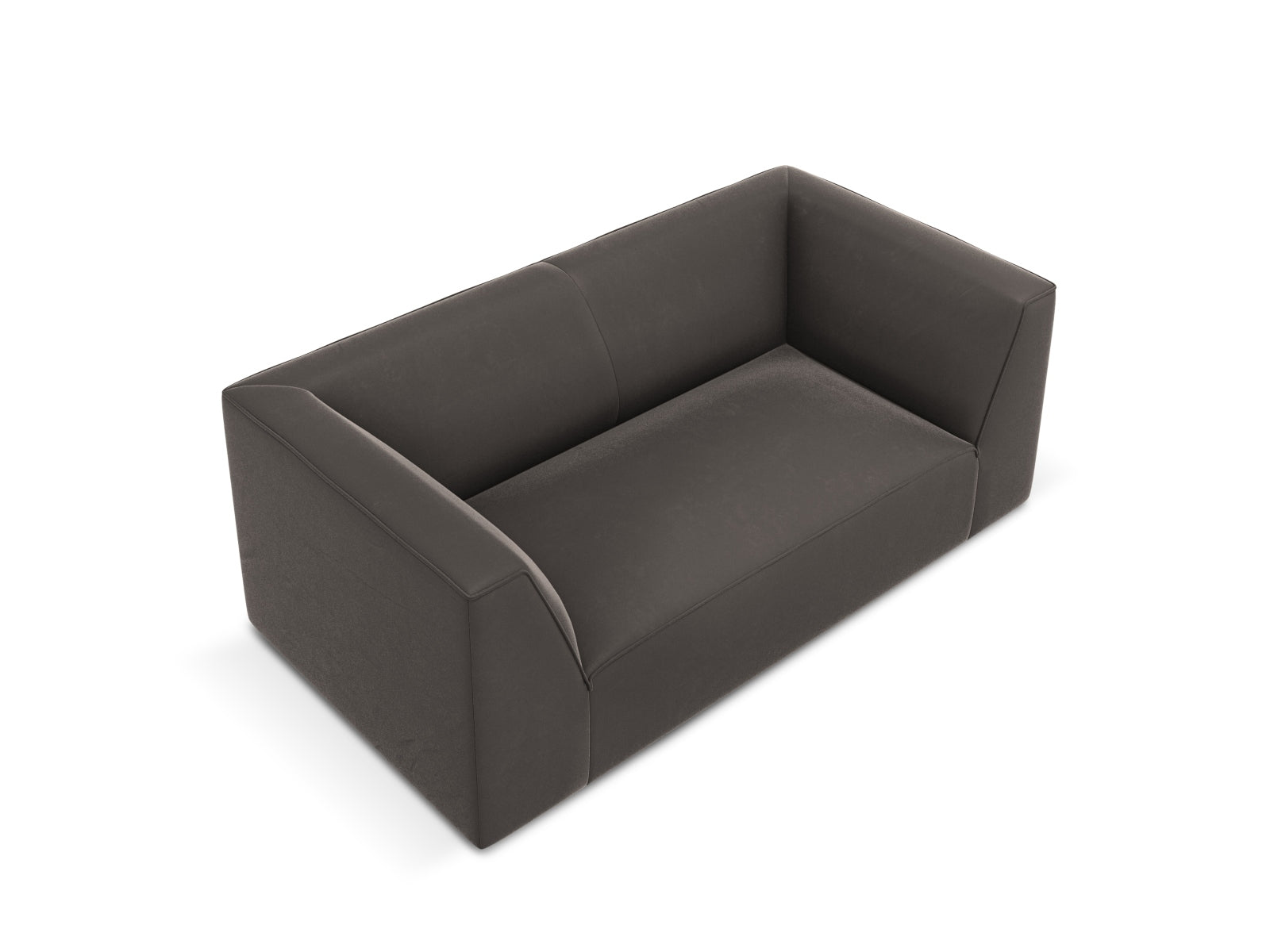 Stylisches 2-Sitzer Sofa aus Ruby Velours in luxuriösem Dunkelgrau, perfekt für moderne Wohnkonzepte und gemütliche Abende.