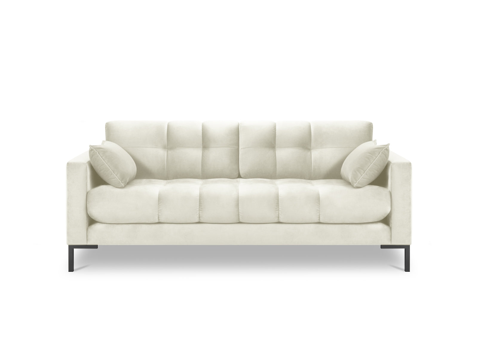 Stilvolles Mamaia Velour Sofa für 2 Personen in harmonischen Beige- und Schwarznuancen, perfekt für moderne Wohnkonzepte und entspannte Stunden.