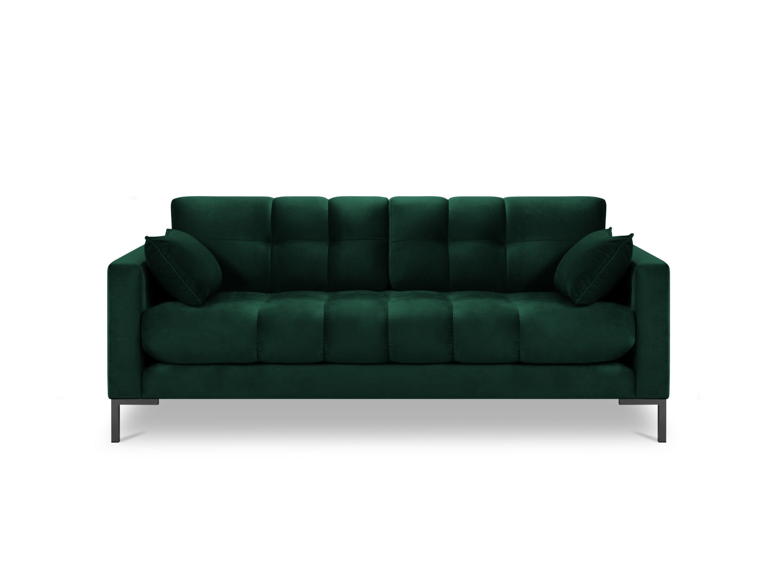 Stilvolles 2-Sitzer Sofa Mamaia aus Velours in edlem Bottle Green, perfekt für zeitgemäße Inneneinrichtungen und gemütliche Abende.
