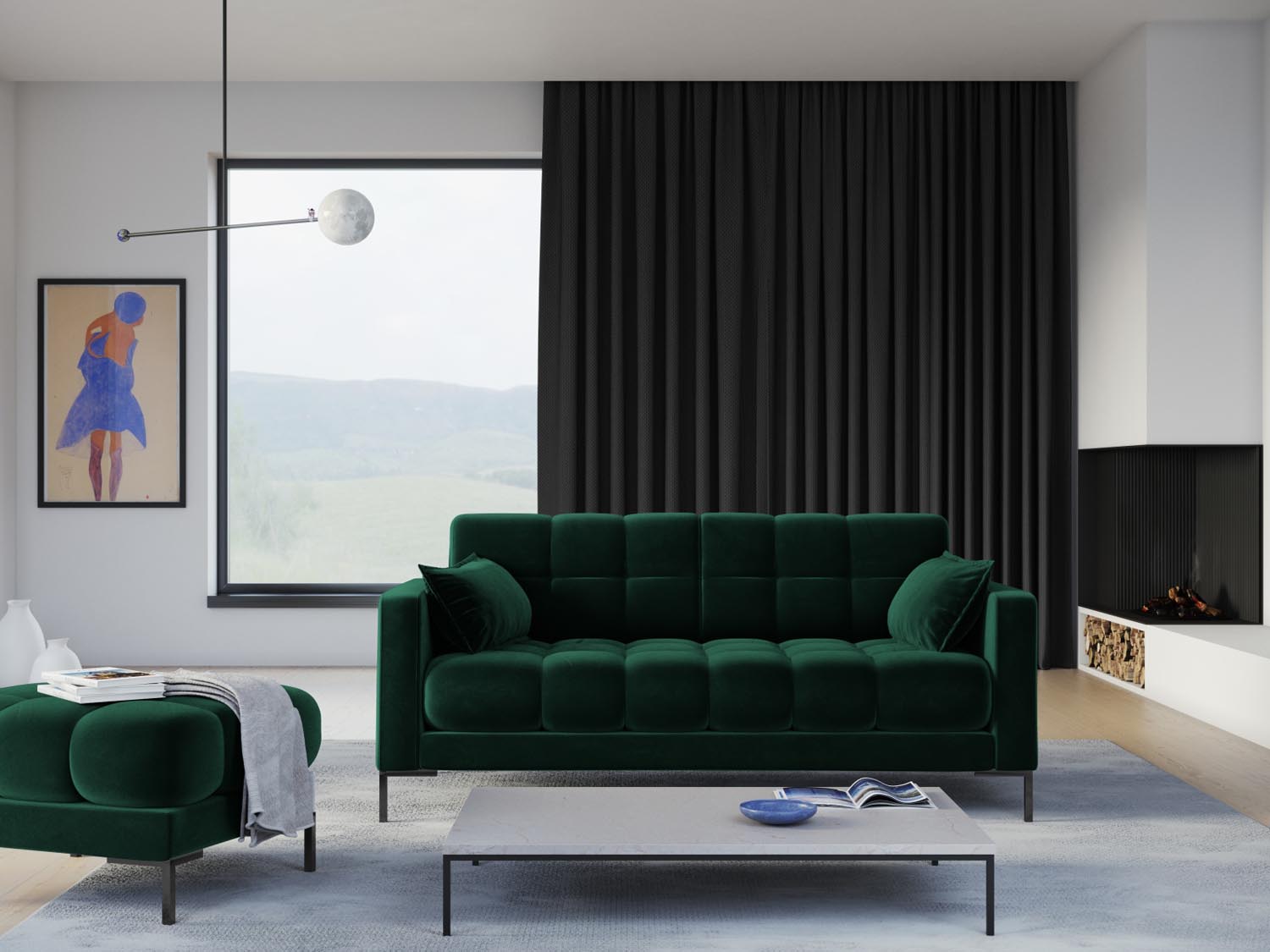 Elegantes Mamaia Velour Sofa im stilvollen Bottle Green, ideal für moderne Wohnräume. Komfortabler 2-Sitzer von Micadoni.