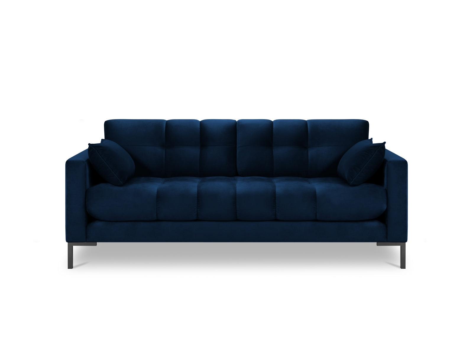 Stilvolles 2-Sitzer Sofa Mamaia aus Velours in Royal Blue und Schwarz-Bluvel, perfekt für moderne und elegante Wohnambiente.