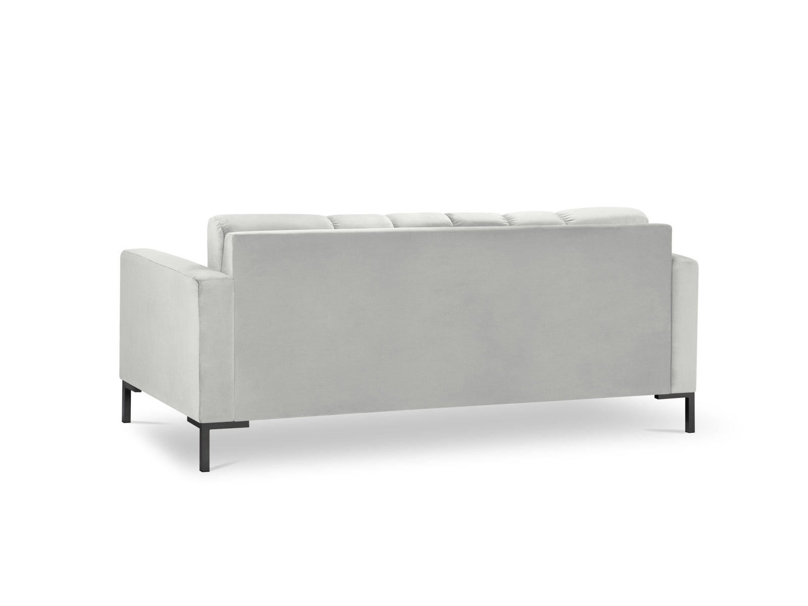 Elegantes Mamaia Velour Sofa in Silber und Schwarz-Bluvel, ideal für moderne Wohnräume und entspannte Stunden zu zweit.