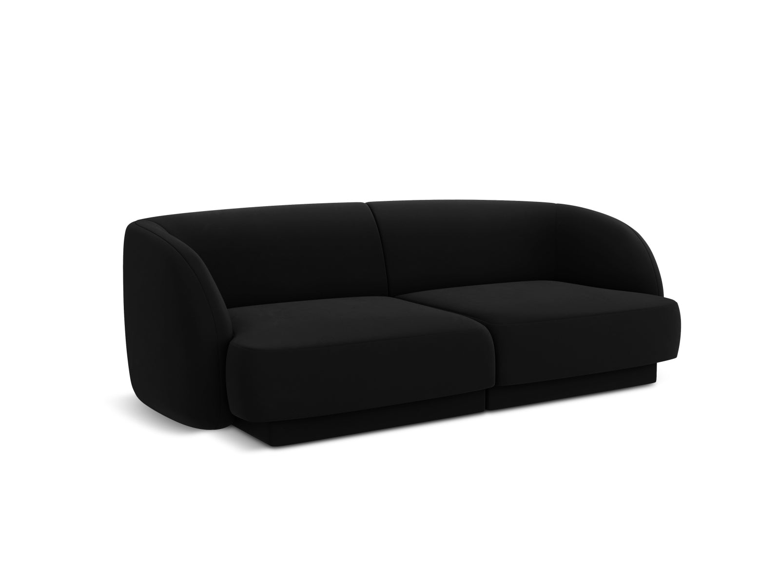 Stylisches 2-Sitzer Sofa Miley aus Velours in edlem Schwarz-Bluvel, perfekt für entspannte Stunden und modernes Wohndesign.