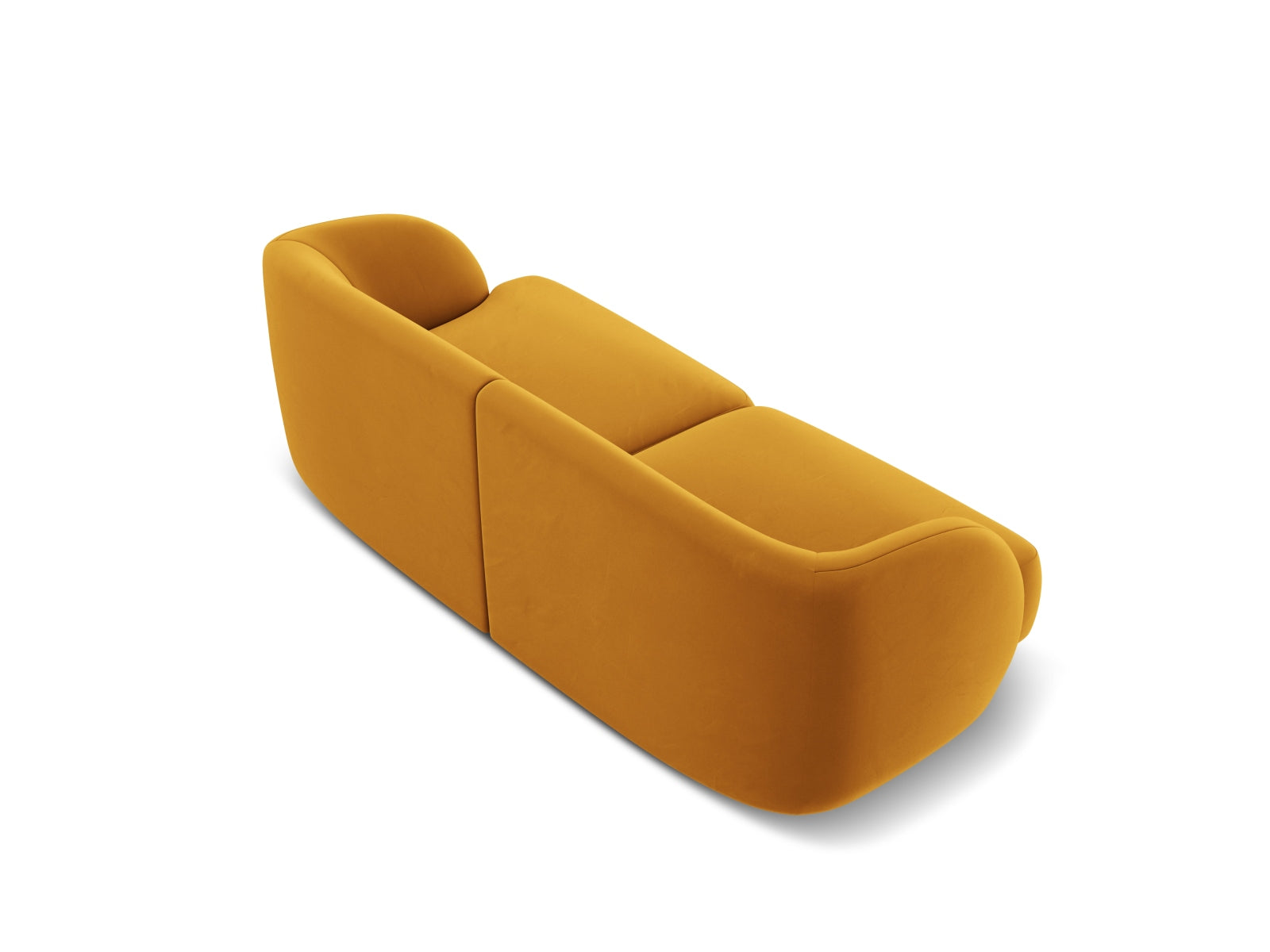 Elegantes 2-Sitzer Velours Sofa Miley in harmonischen Gelb- und Blautönen, ideal für moderne Wohnräume und gemütliche Atmosphäre.