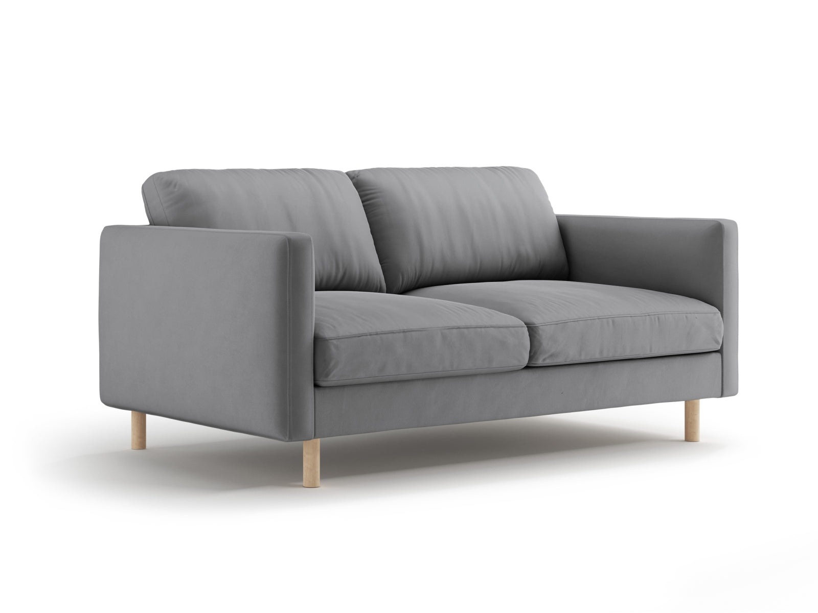 Elegantes Eden Velour Sofa für zwei Personen in stilvollem Grau, ideal für moderne Wohnräume und gemütliche Abende.