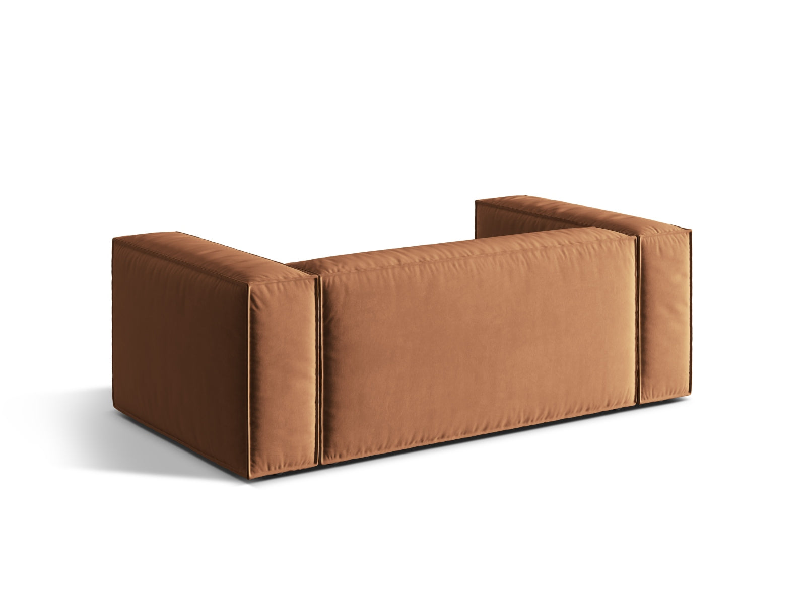 Stilvolles 2-Sitzer Velour Sofa Nuria in der warmen Farbe Honey-Paris, perfekt für moderne und gemütliche Wohnambiente.
