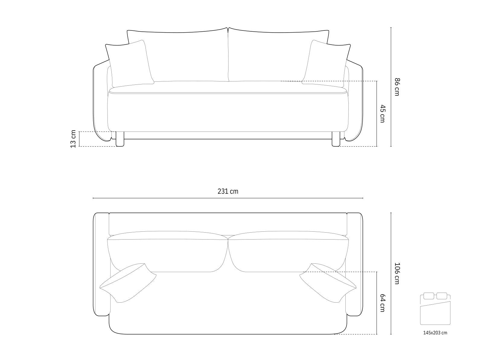 Elegantes Elen Sofa in Beige, 3-Sitzer mit praktischer Schlaffunktion und cleverem Stauraum, ideal für jedes Wohnzimmer.