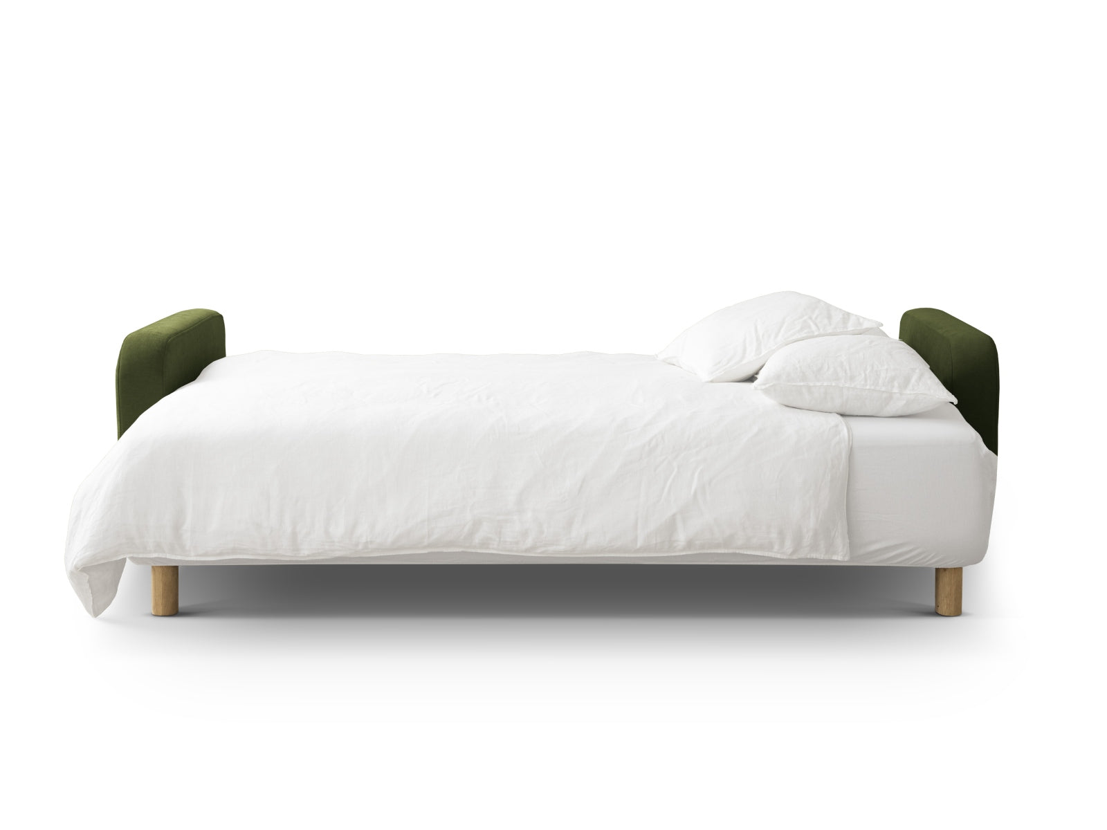 Stylisches 3-Sitzer Sofa Elen in Green-Wind, vielseitig einsetzbar als Schlafsofa mit integriertem Stauraum für zusätzlichen Komfort.