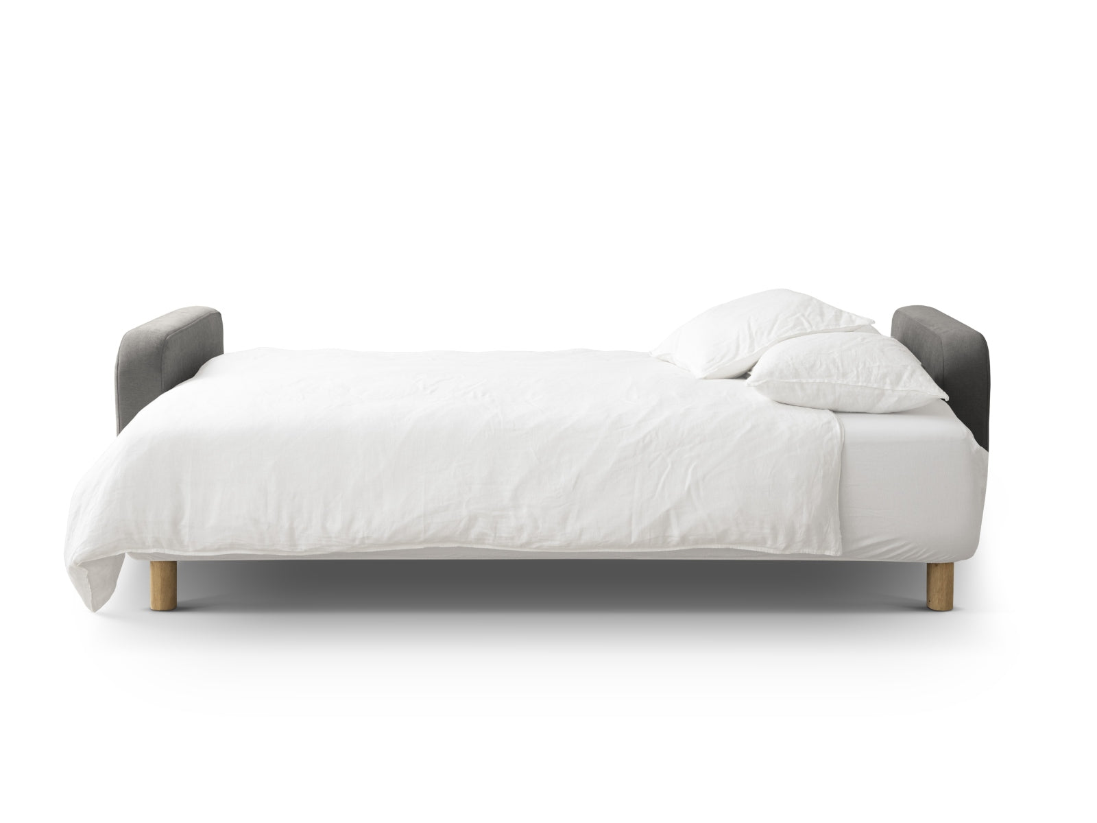 Elegantes 3-Sitzer Sofa Elen mit Schlaffunktion und praktischem Stauraum, perfekt für kleine Räume und Übernachtungsgäste.