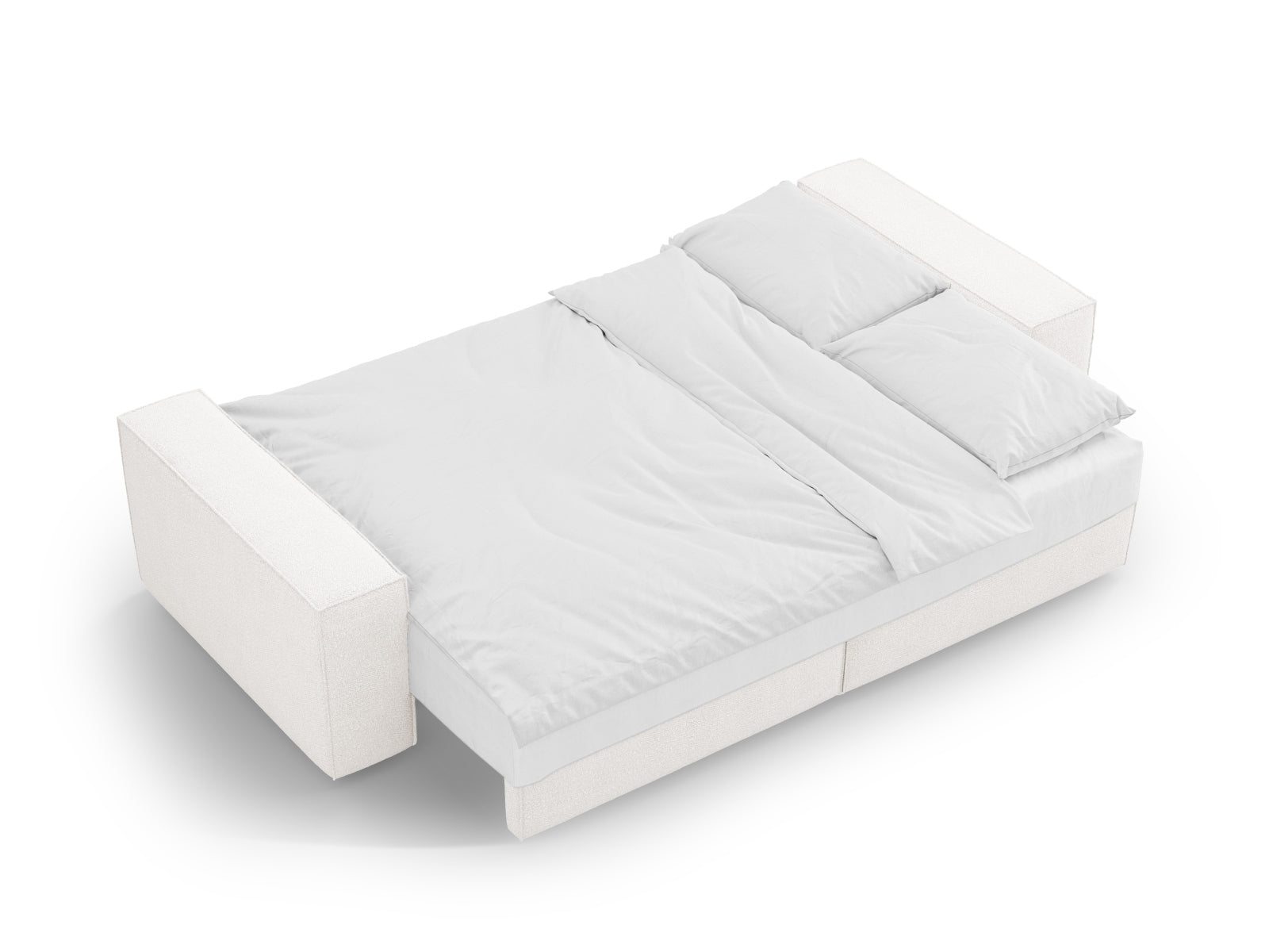Elegantes hellbeiges 3-Sitzer Boucle Sofa von Micadoni, das sich mühelos in ein Bett verwandelt und zusätzlichen Stauraum bietet.