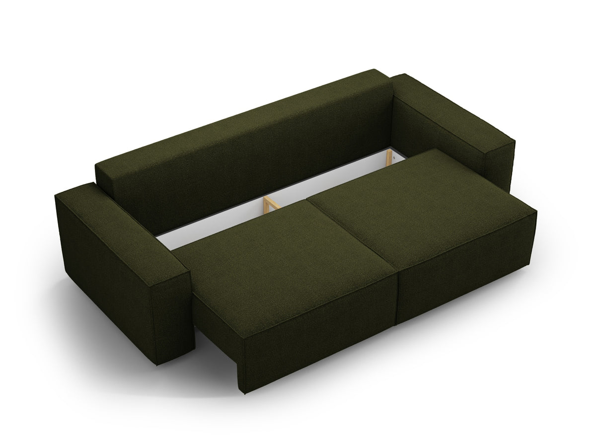 Jodie Boucle Sofa mit Schlaffunktion und Stauraumbox 3 Sitzer in Dark Olive Green-Baloo präsentiert im Onlineshop von KAQTU Design AG. Bettsofa ist von Micadoni