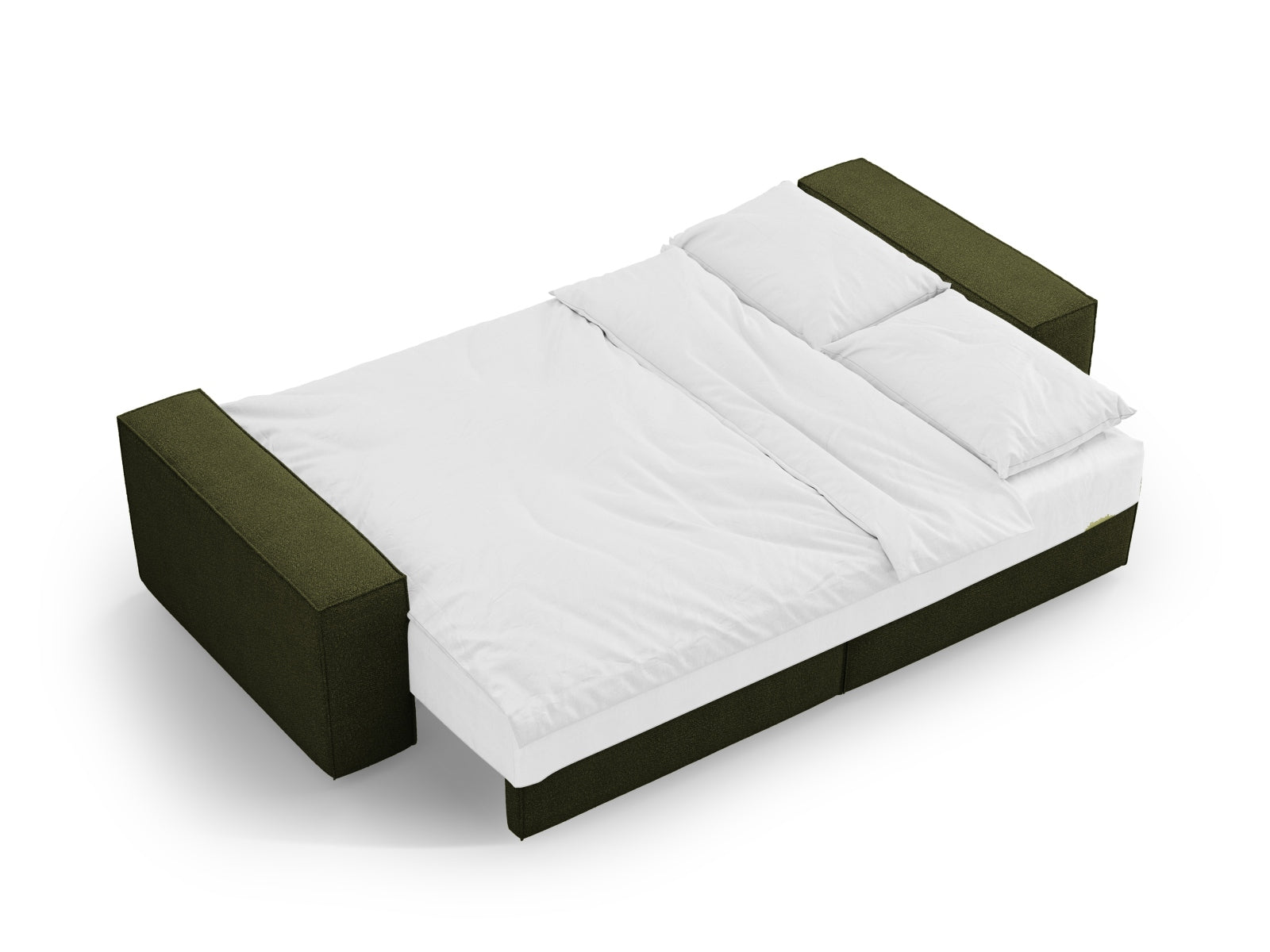 Jodie Boucle Sofa mit Schlaffunktion und Stauraumbox 3 Sitzer in Dark Olive Green-Baloo präsentiert im Onlineshop von KAQTU Design AG. Bettsofa ist von Micadoni